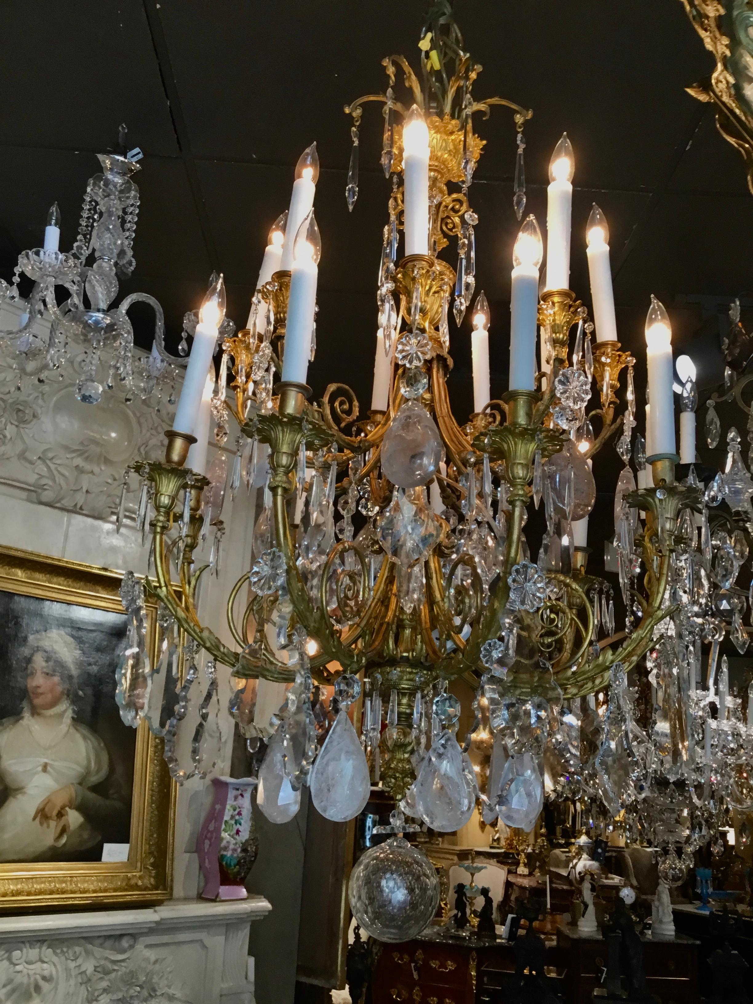 Exceptional French Chandelier, Bronze Dore Clear Crystal, Rock and Smoke Crystal 2