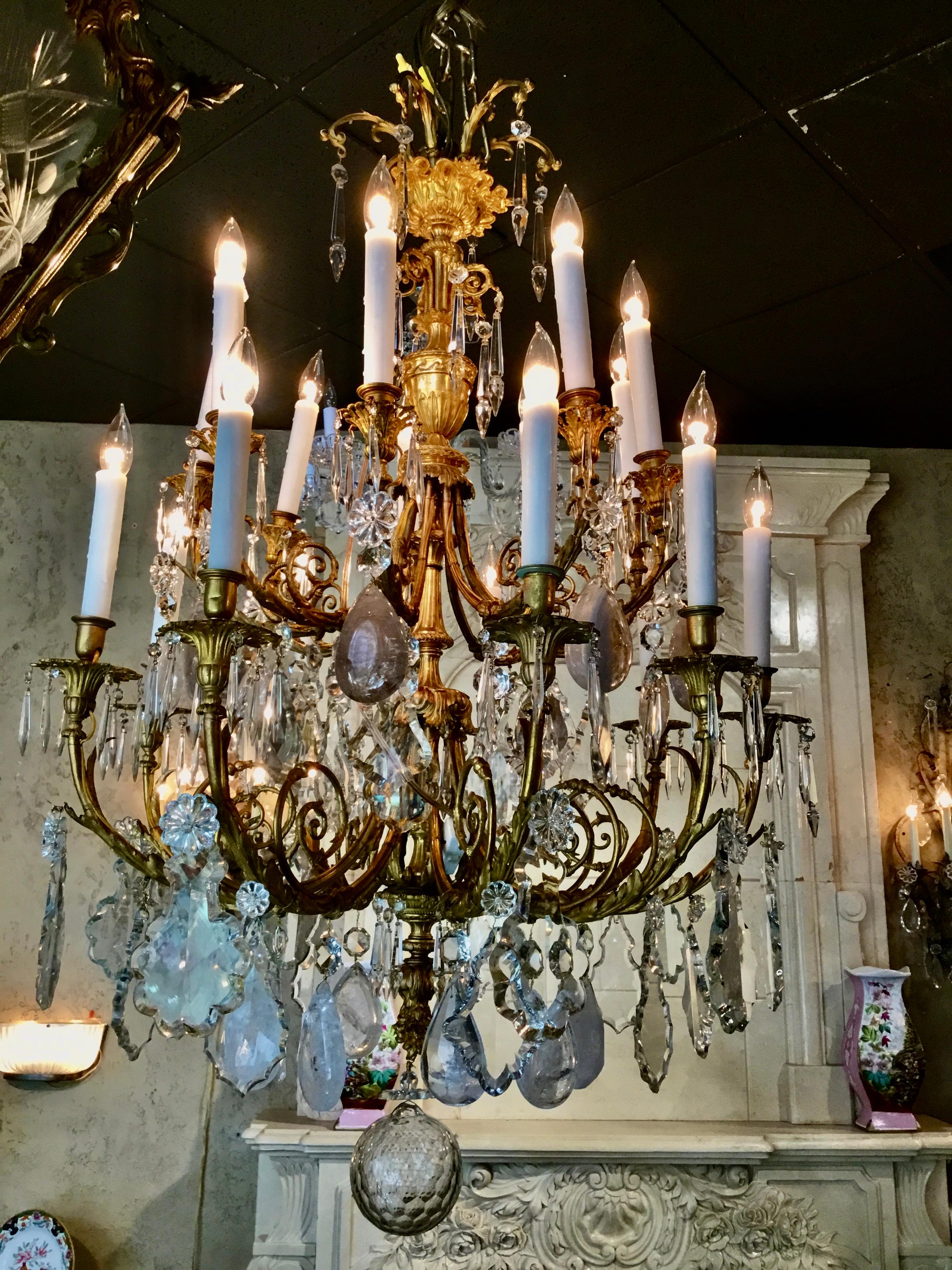 Exceptional French Chandelier, Bronze Dore Clear Crystal, Rock and Smoke Crystal 3