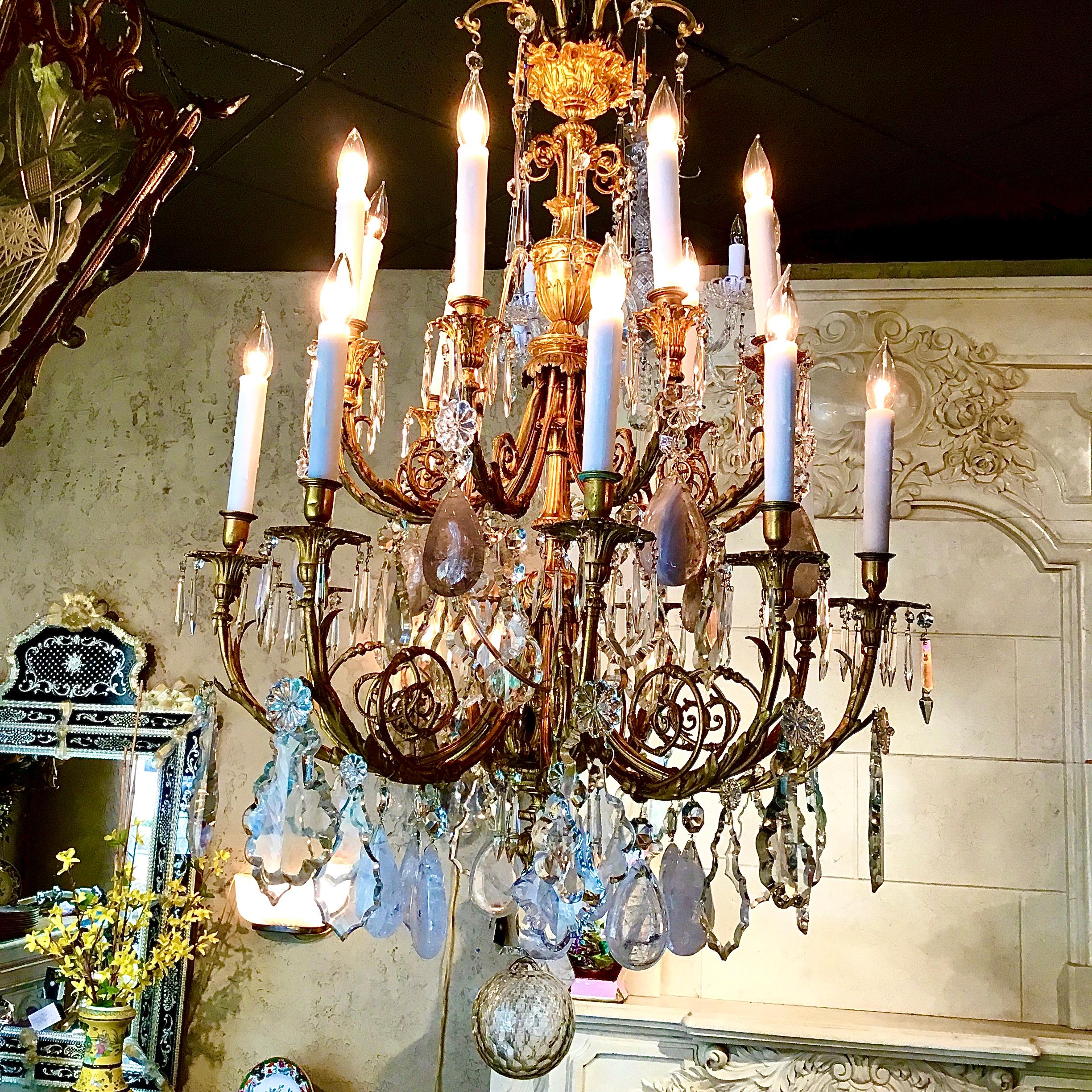 Exceptional French Chandelier, Bronze Dore Clear Crystal, Rock and Smoke Crystal 4