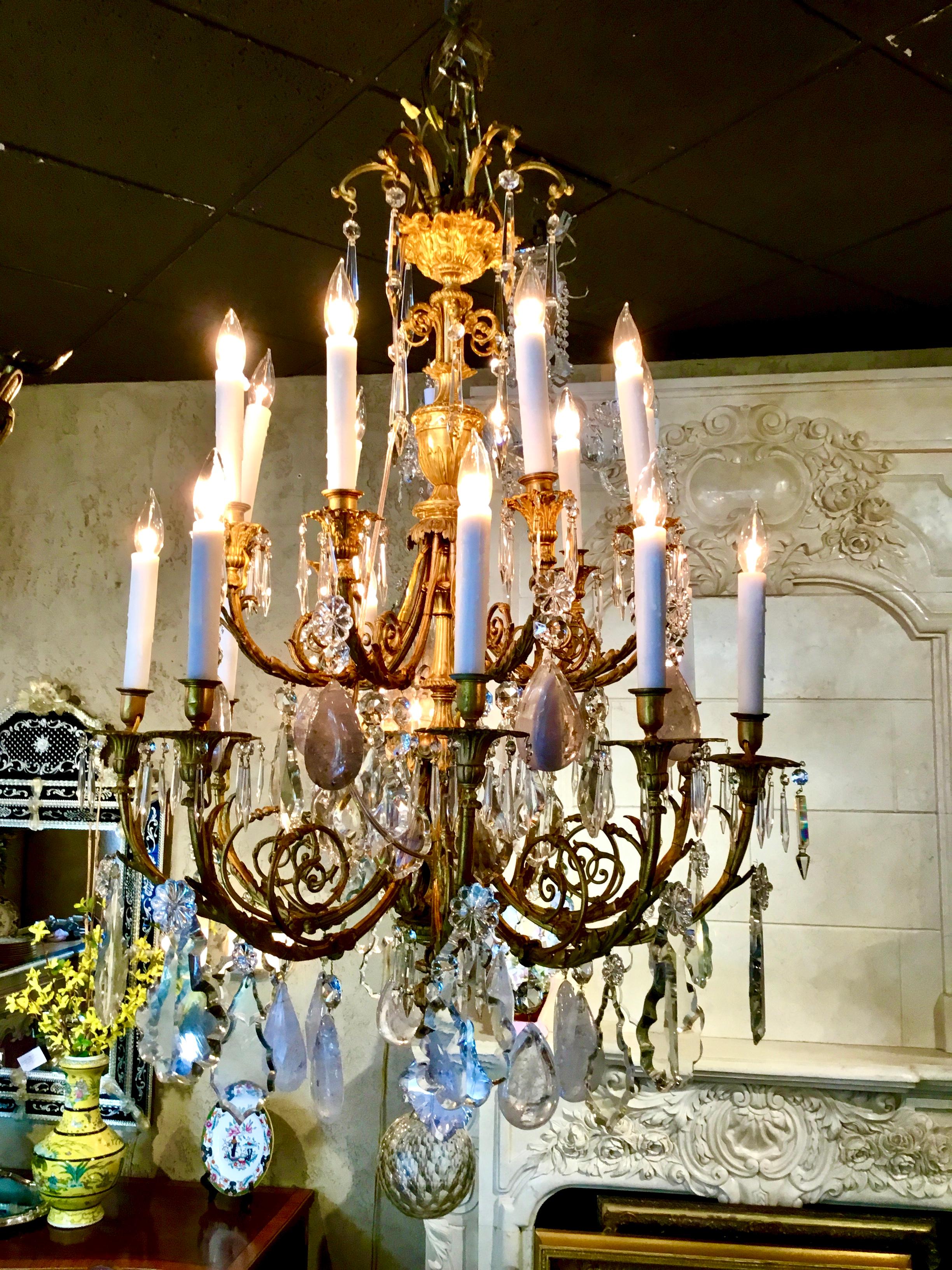 Exceptional French Chandelier, Bronze Dore Clear Crystal, Rock and Smoke Crystal 5