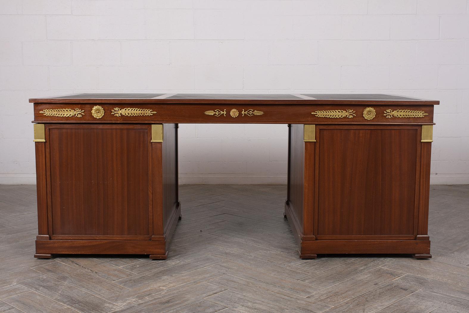 Hand-Crafted French Double Pedestal Empire Style Desk, circa 1950s