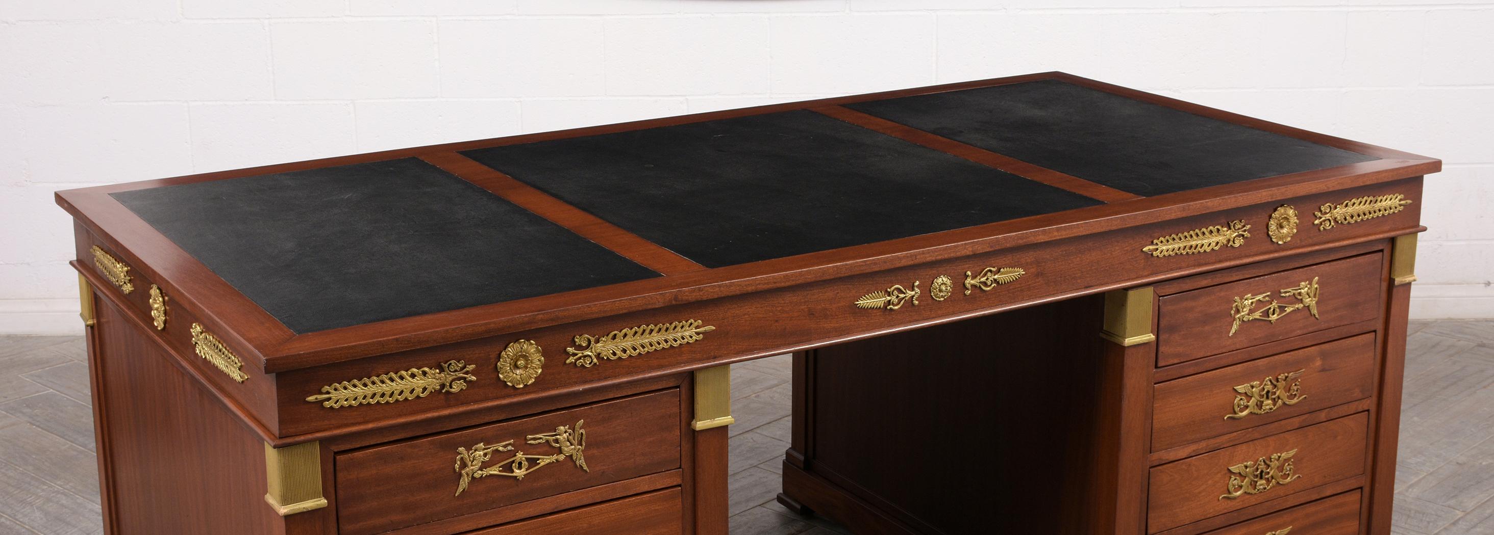 French Double Pedestal Empire Style Desk, circa 1950s In Good Condition In Los Angeles, CA