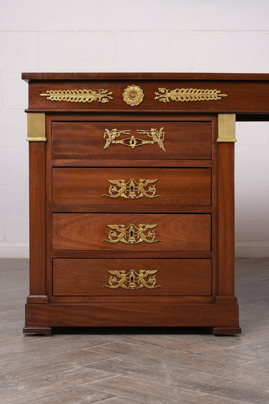 Brass French Double Pedestal Empire Style Desk, circa 1950s