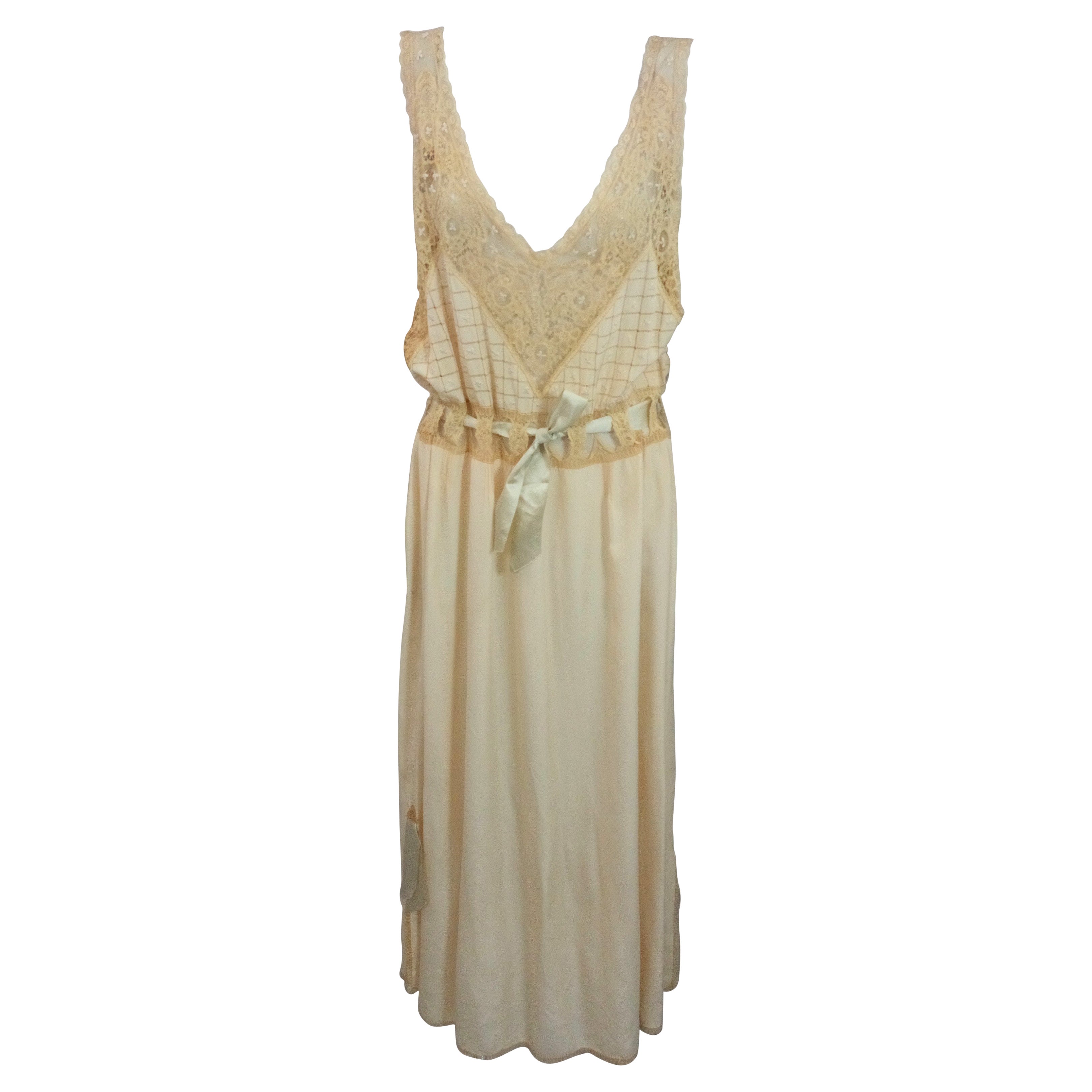Exceptional French Embroidered Handmade Lace and Silk Crepe Slip Dress For Sale