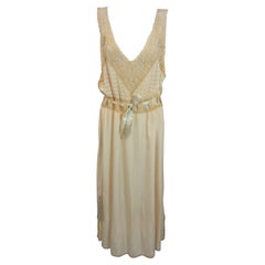 Exceptional French Embroidered Handmade Lace and Silk Crepe Slip Dress