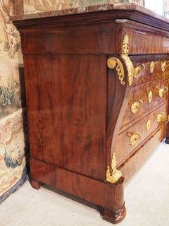 Exceptional French Empire Commode in Flame Mahogany with Swan Pulls, Circa 1820