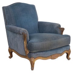 Exceptional French Giltwood and Velvet Louis XV Style Armchair