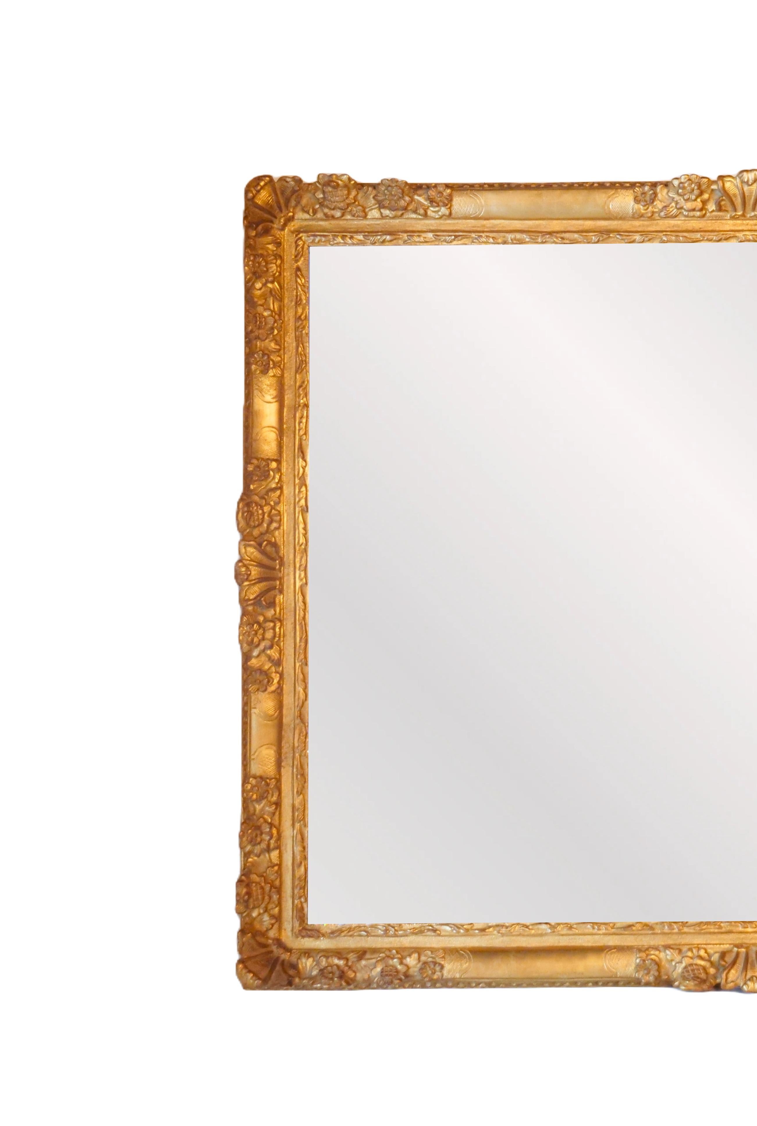 Hand-Crafted Exceptional French Giltwood Frame Rectangular Shape Hanging Wall Mirror For Sale