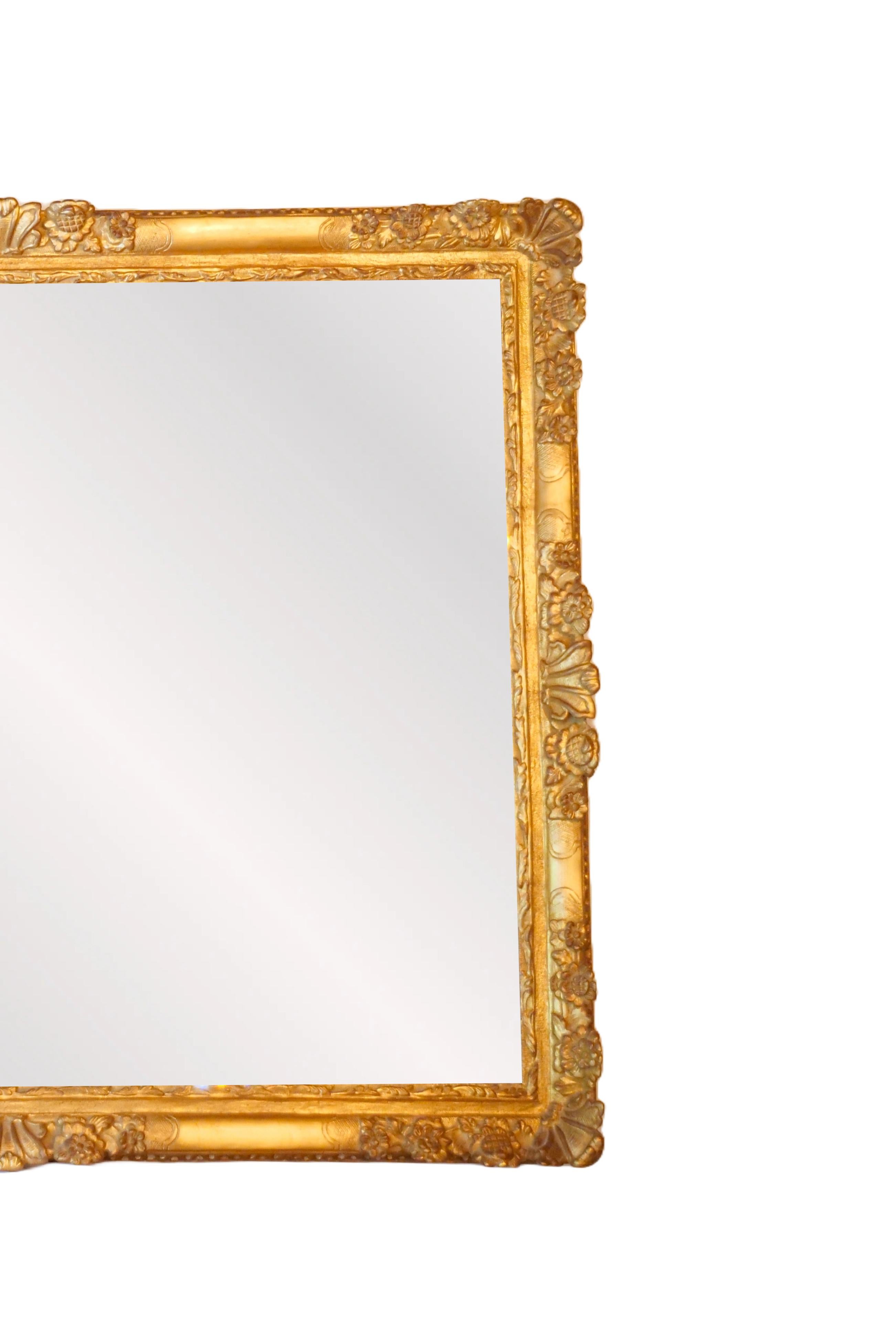 Exceptional French Giltwood Frame Rectangular Shape Hanging Wall Mirror In Good Condition For Sale In Tarry Town, NY