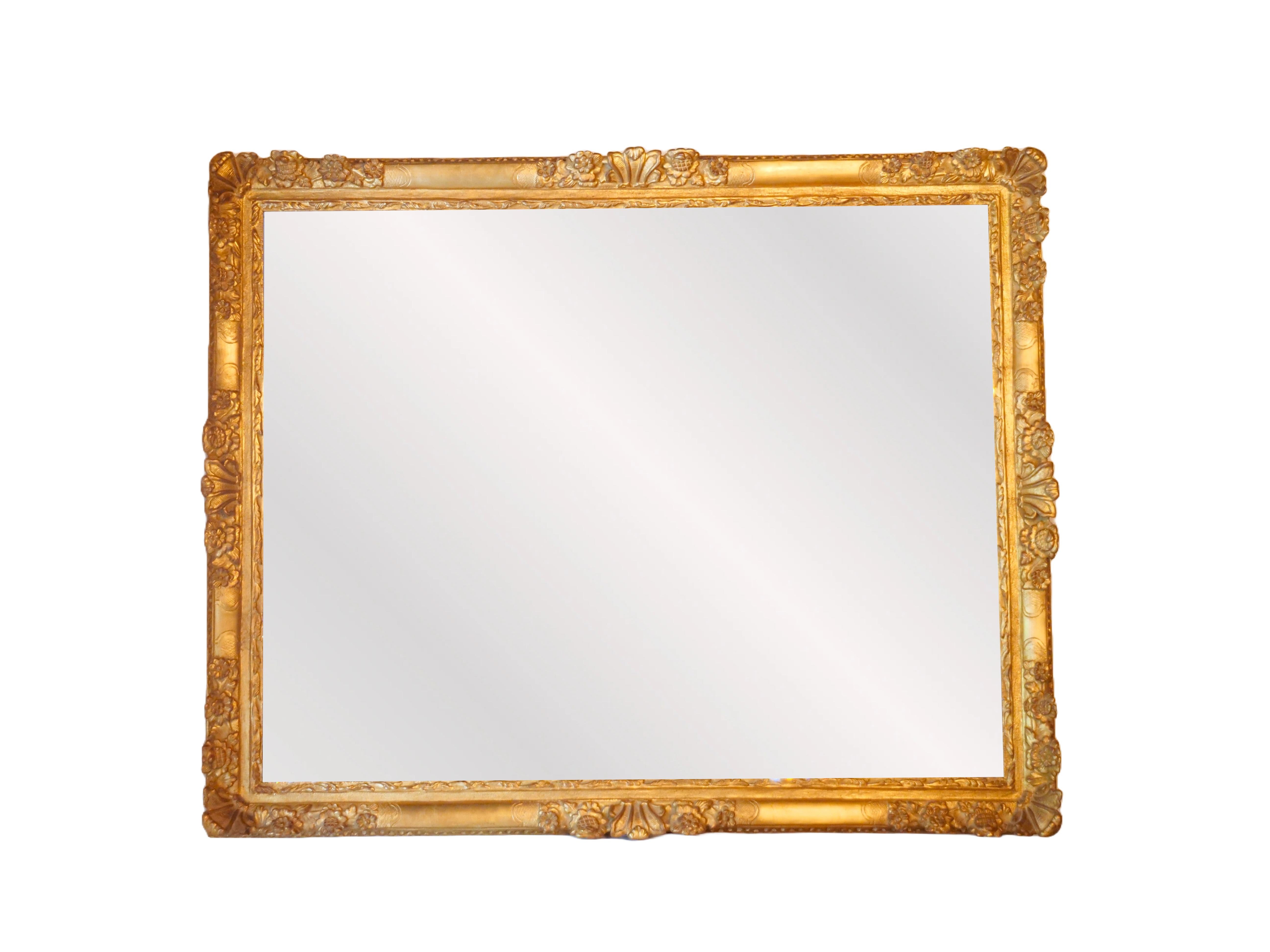 Mid-19th Century Exceptional French Giltwood Frame Rectangular Shape Hanging Wall Mirror For Sale