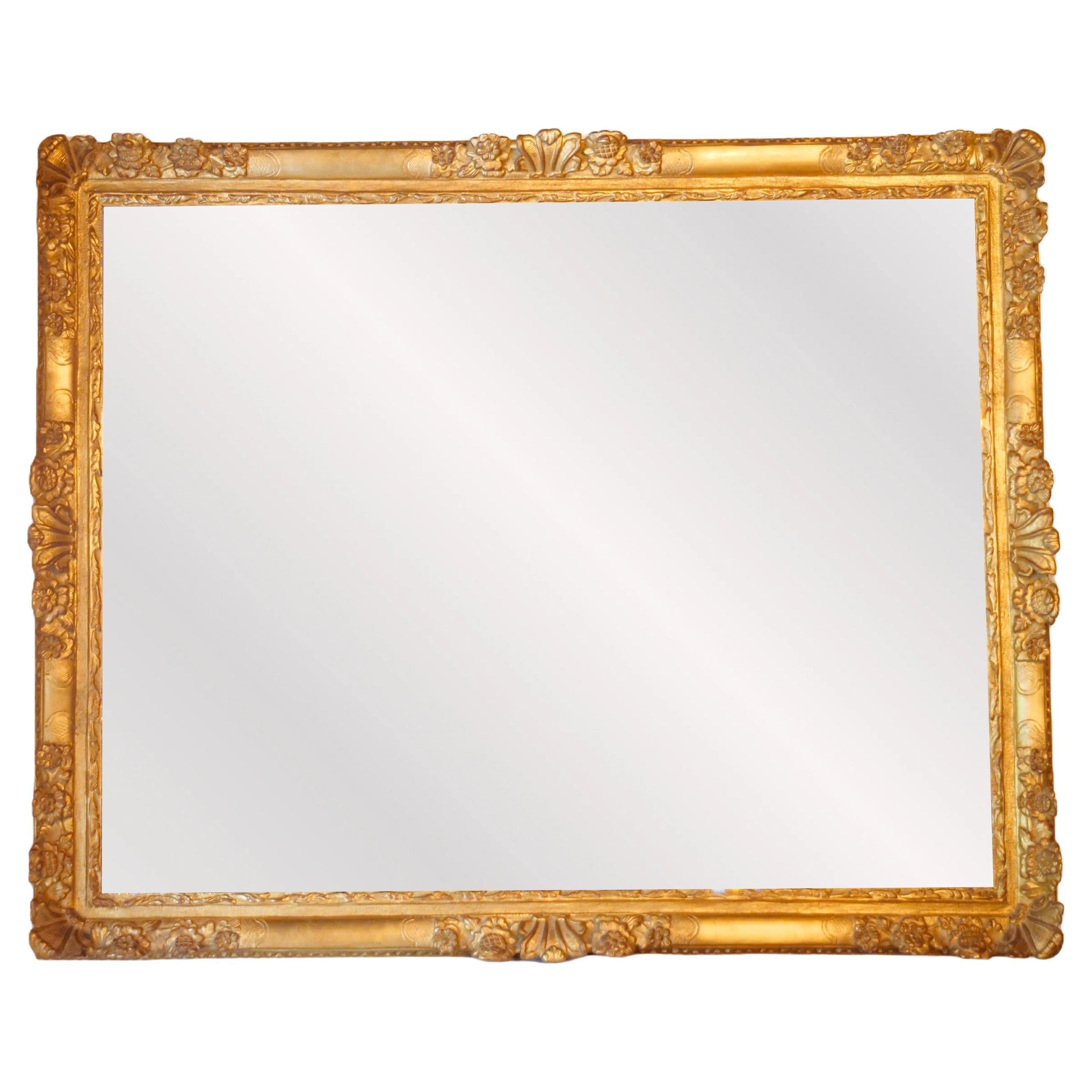 Exceptional French Giltwood Frame Rectangular Shape Hanging Wall Mirror For Sale