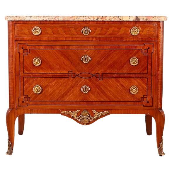 Exceptional French Kingwood Marquetry Commode, c. 1870 For Sale