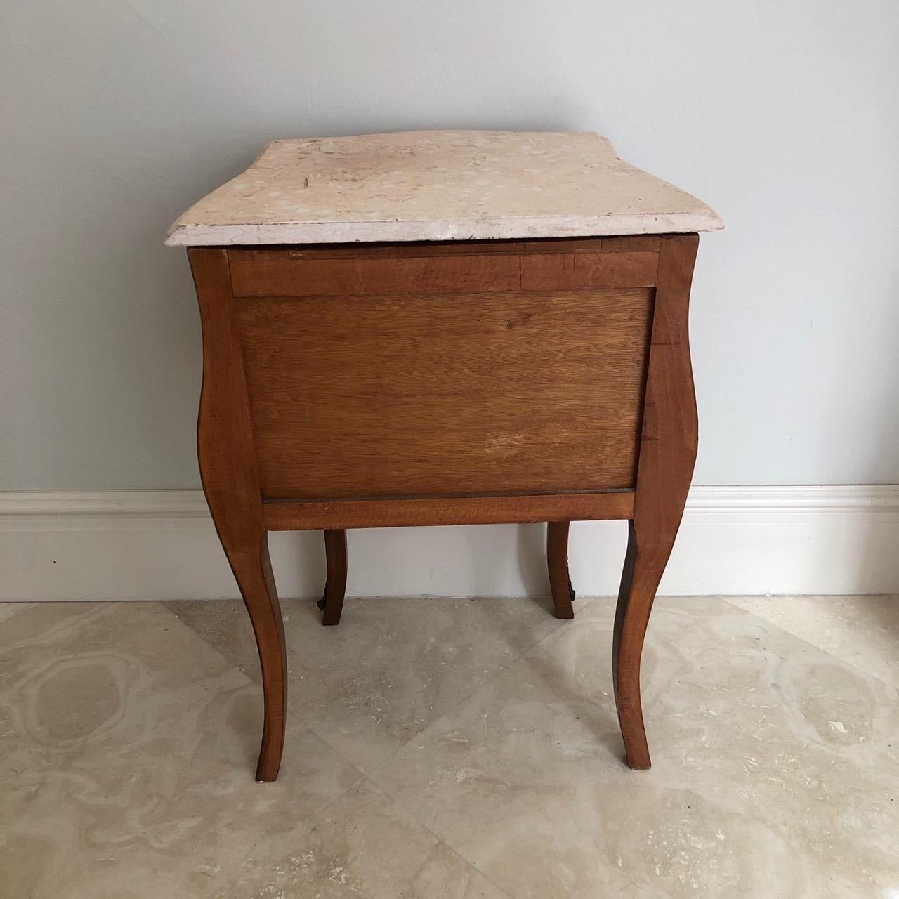 Exceptional French Louis XV Marquetry Marble-Top Nightstand or Side Table 2