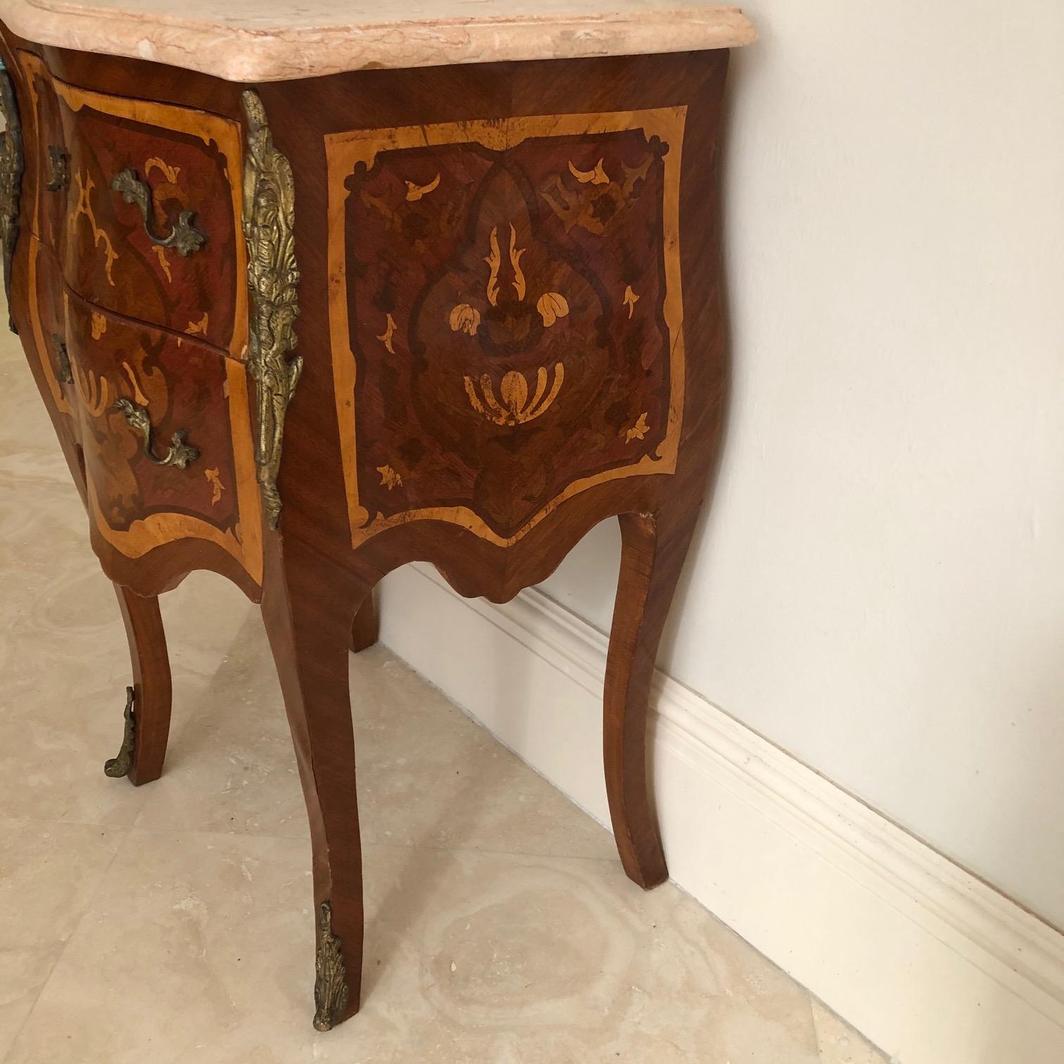 Exceptional French Louis XV Marquetry Marble-Top Nightstand or Side Table 1