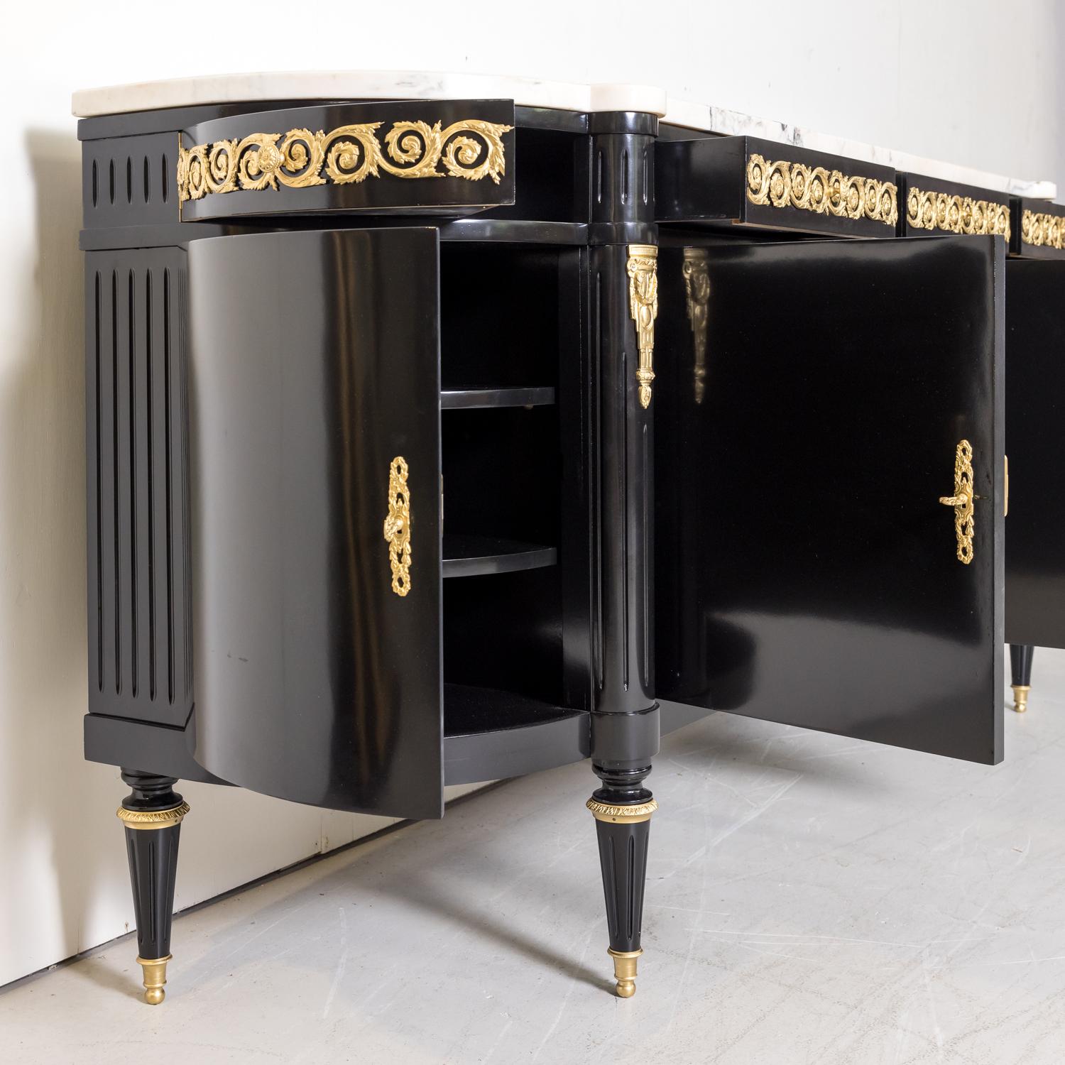 Exceptional French Louis XVI Style Ebonized Enfilade Buffet with Marble Top 9