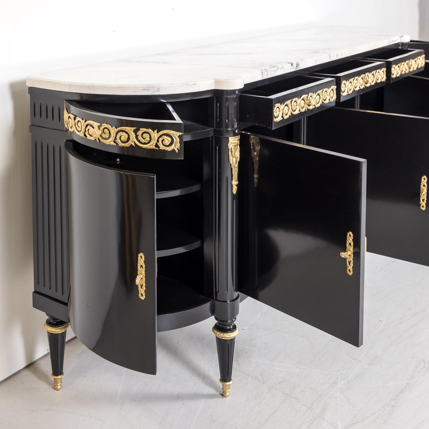 Exceptional French Louis XVI Style Ebonized Enfilade Buffet with Marble Top 10