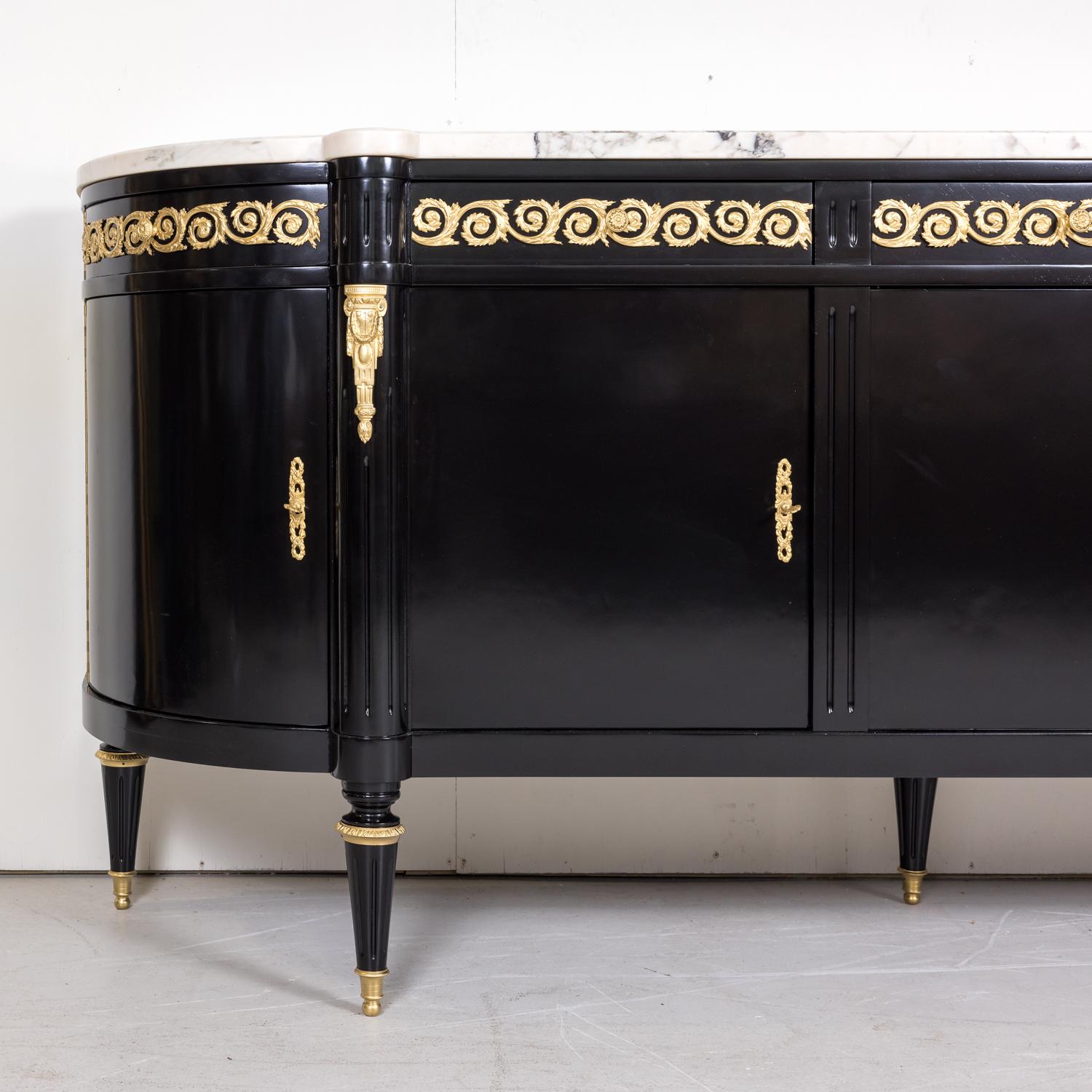 Exceptional French Louis XVI Style Ebonized Enfilade Buffet with Marble Top 3