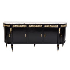 Exceptional French Louis XVI Style Ebonized Enfilade Buffet with Marble Top