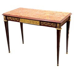 Exceptional French Louis XVI Style Mahogany Center Table with Marble Top