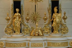 Exceptional French Louis XVI Style Ormolu Mounted White Marble Portico Clock