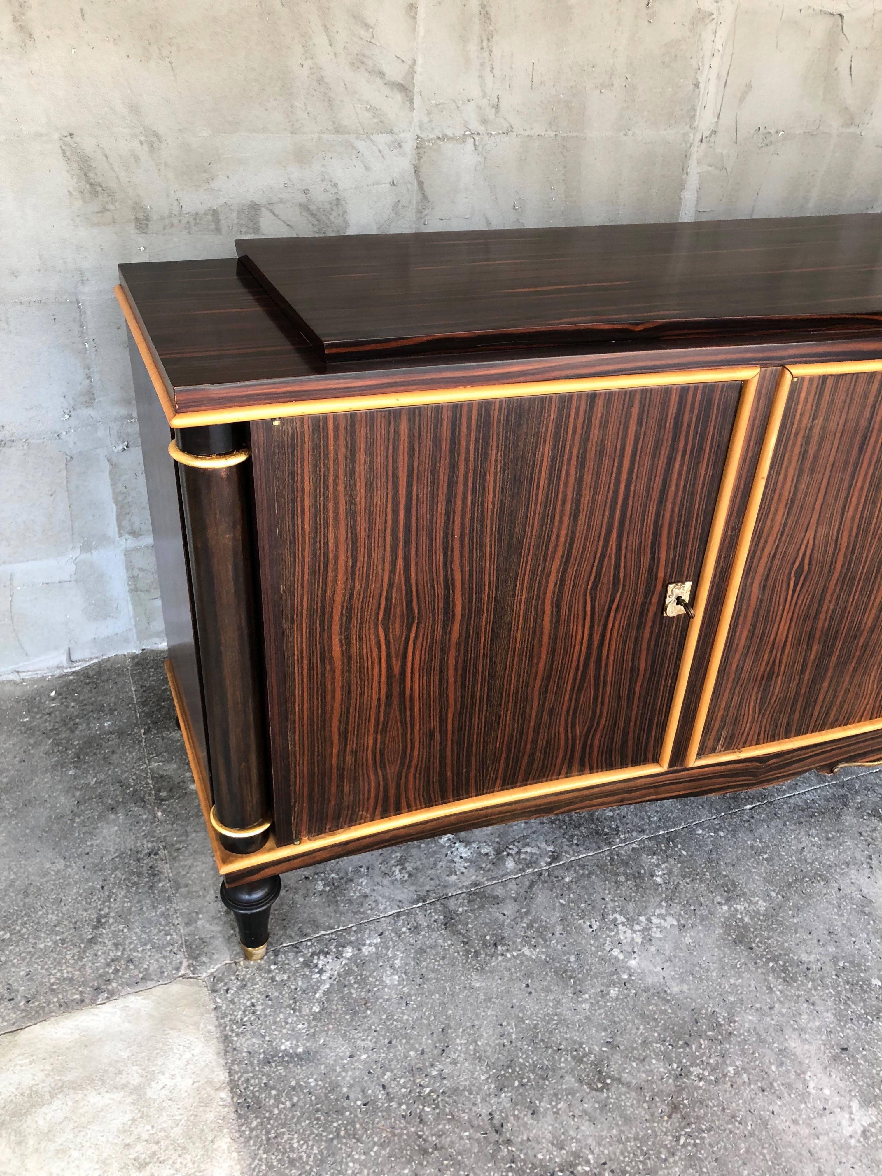 Exceptional French Macassar Ebony Art Deco Sideboard, 1940s In Good Condition For Sale In Sofia, BG