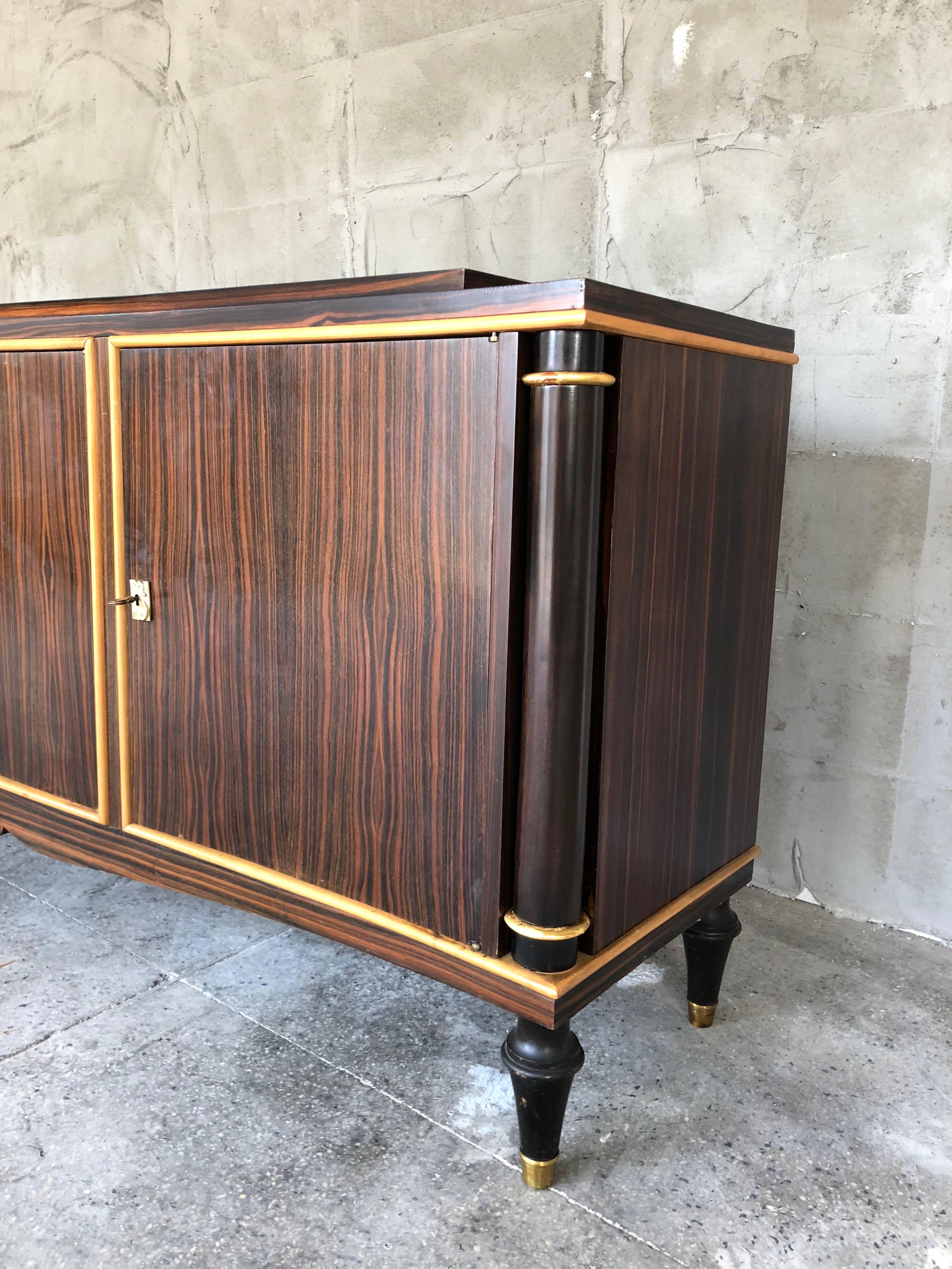 Exceptional French Macassar Ebony Art Deco Sideboard, 1940s For Sale 1