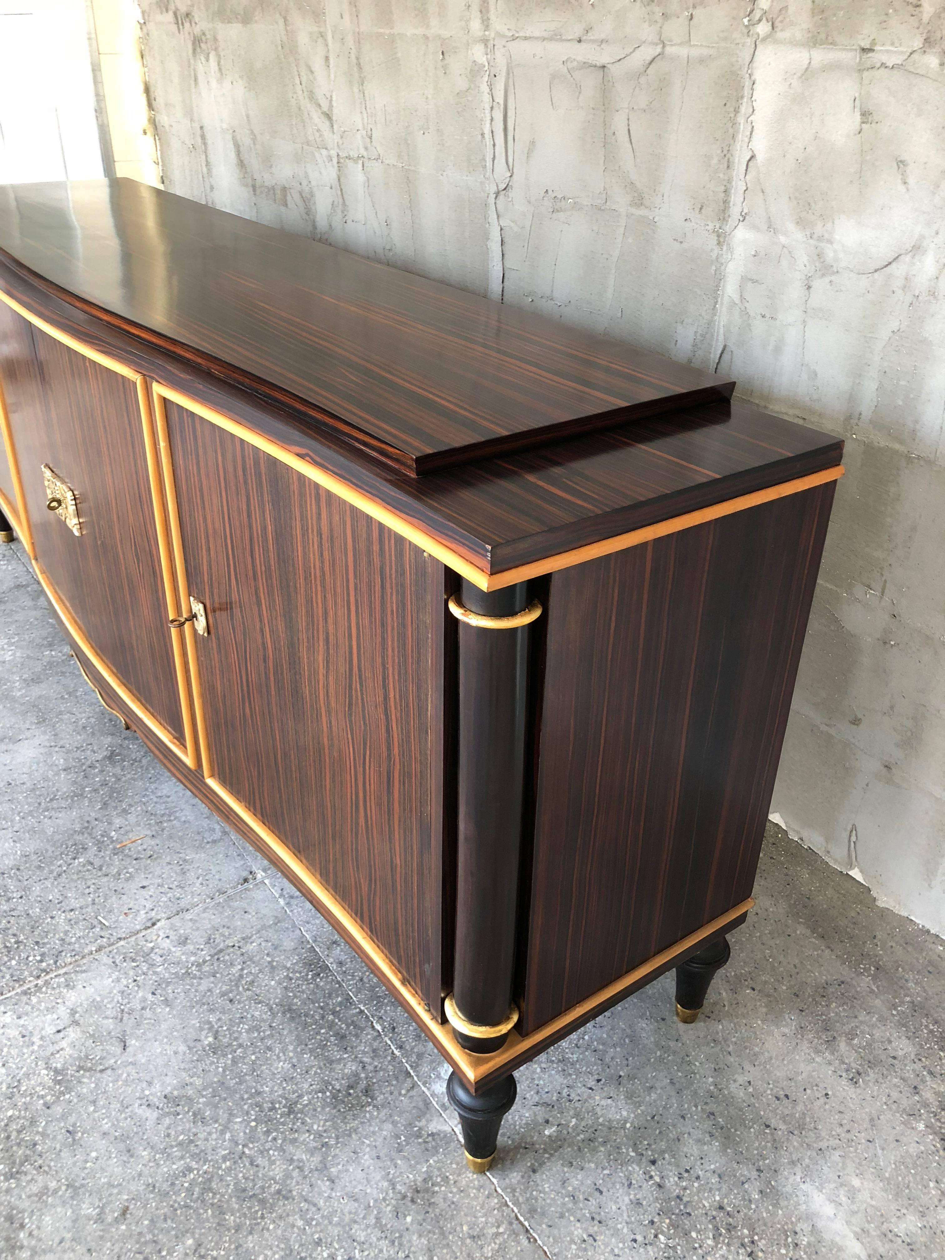 Exceptional French Macassar Ebony Art Deco Sideboard, 1940s For Sale 2