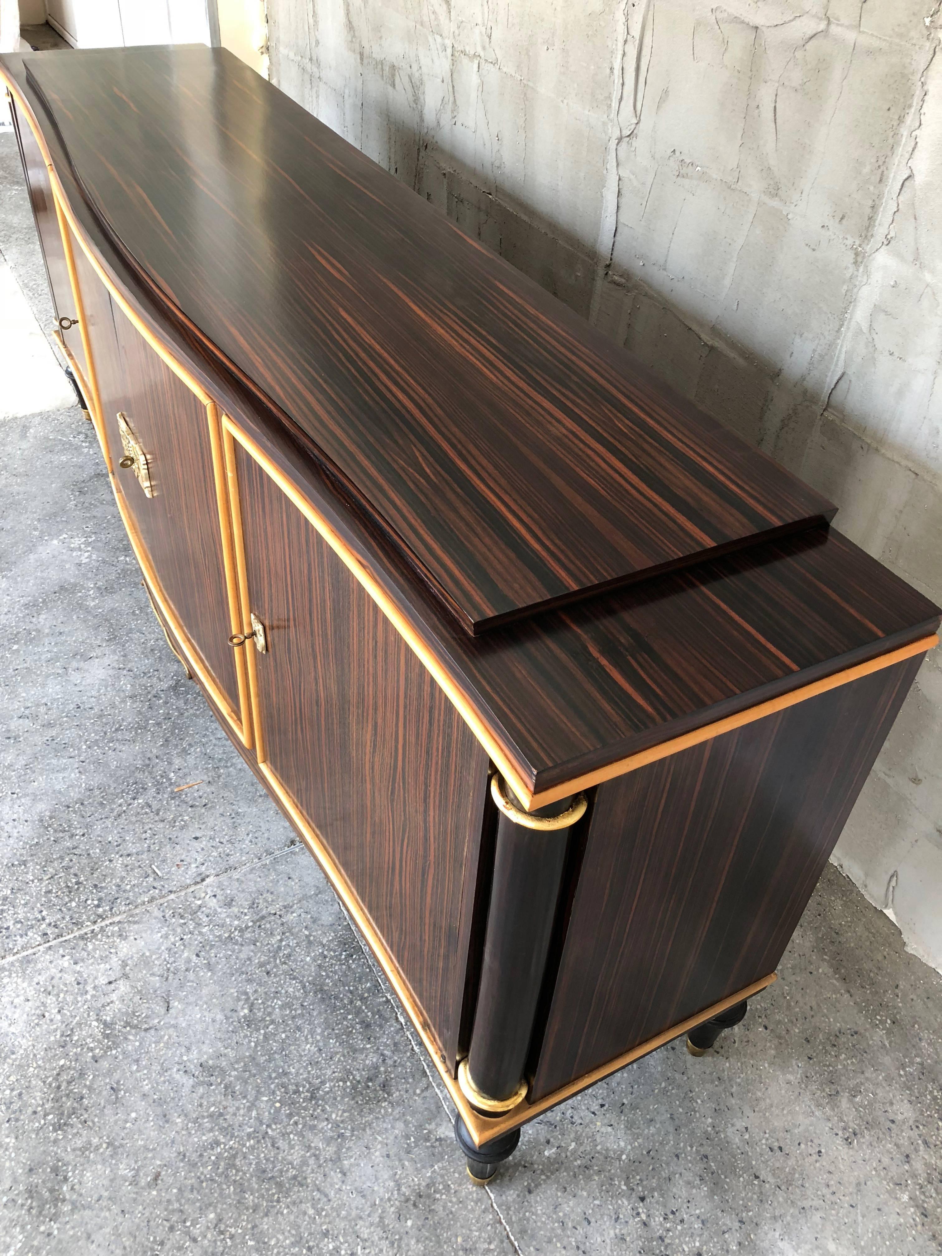 Exceptional French Macassar Ebony Art Deco Sideboard, 1940s For Sale 3
