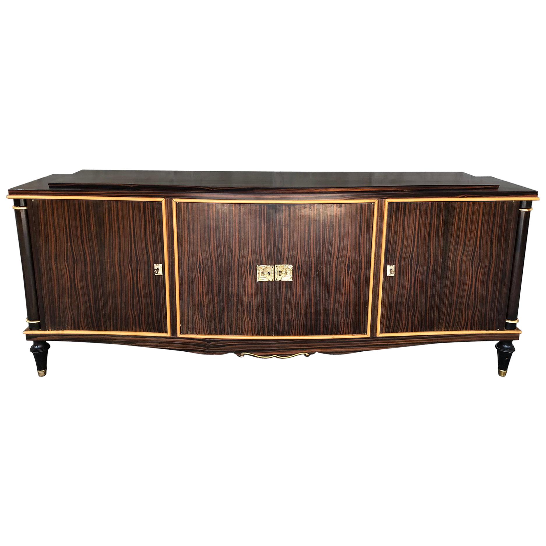 Exceptional French Macassar Ebony Art Deco Sideboard, 1940s For Sale