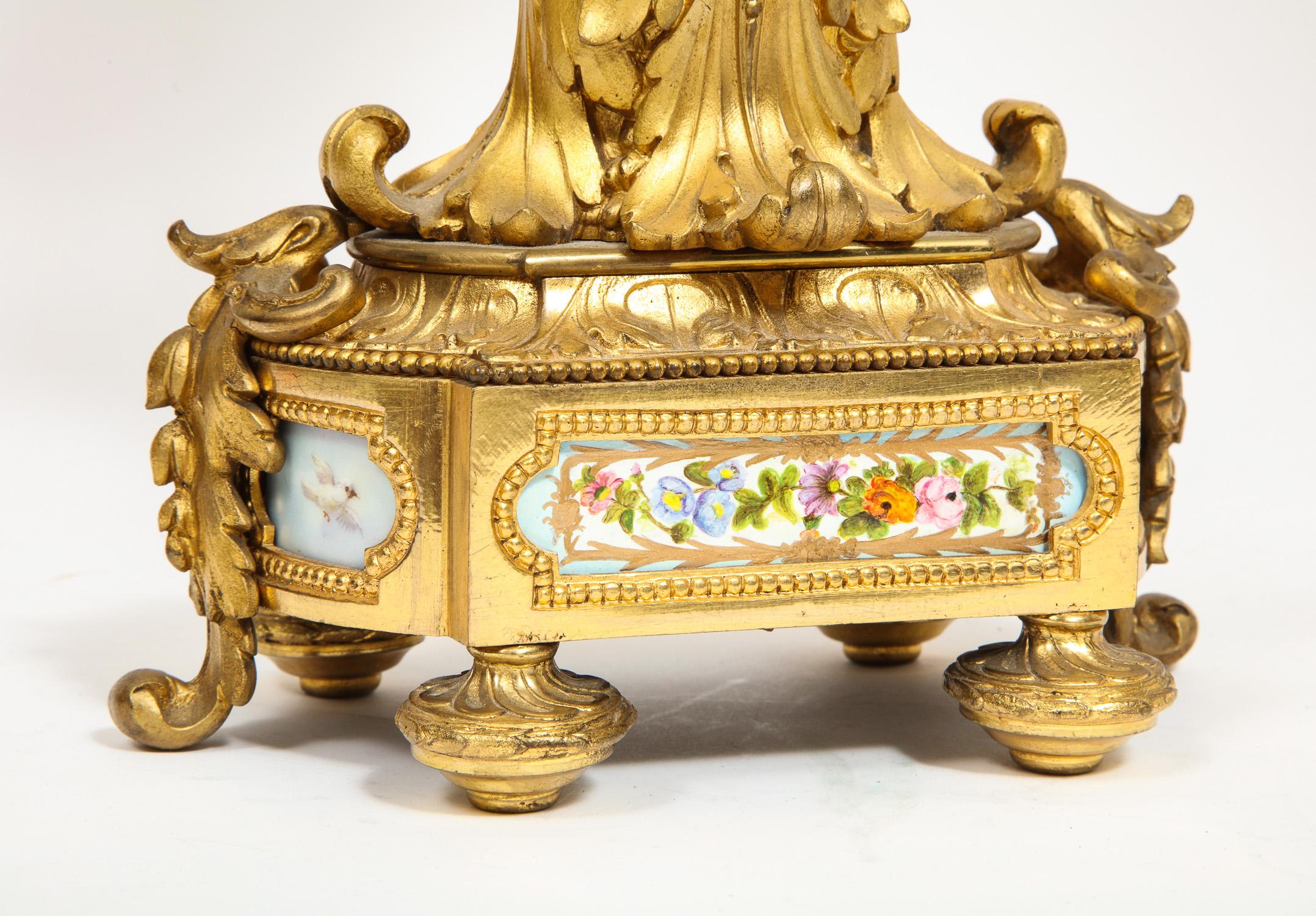 Exceptional French Ormolu-Mounted Porcelain Three-Piece Clock Garniture Set 10