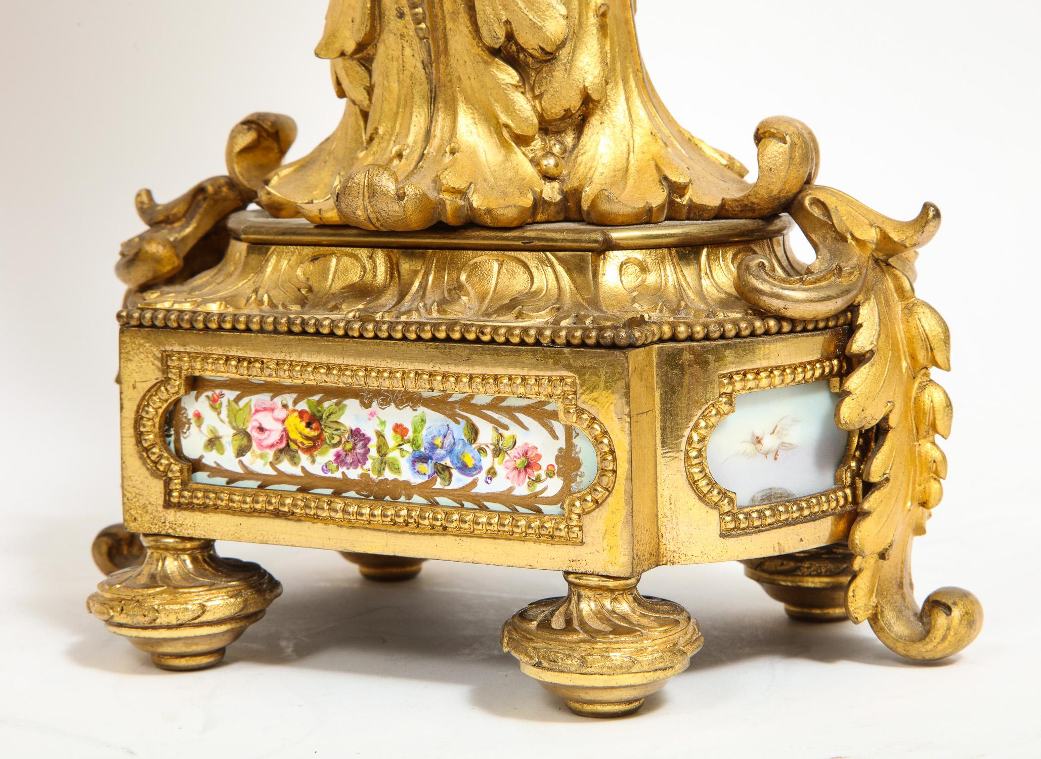 Exceptional French Ormolu-Mounted Porcelain Three-Piece Clock Garniture Set 11