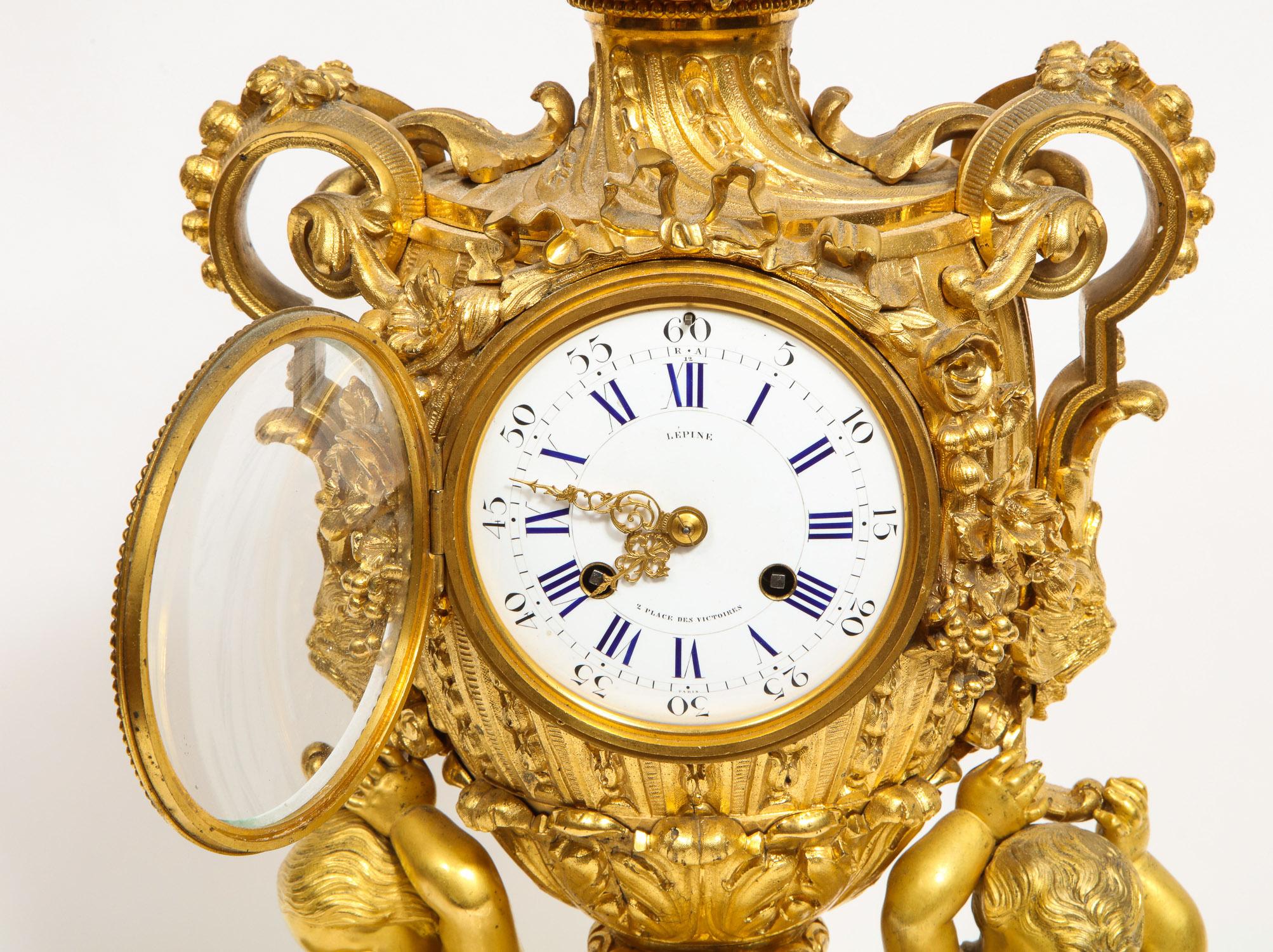 Exceptional French Ormolu-Mounted Porcelain Three-Piece Clock Garniture Set 2