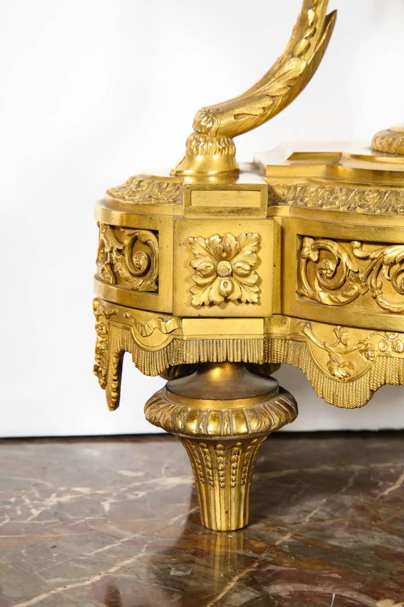 Exceptional French Ormolu-Mounted Turquoise Jeweled Sevres Porcelain Clock Set For Sale 5