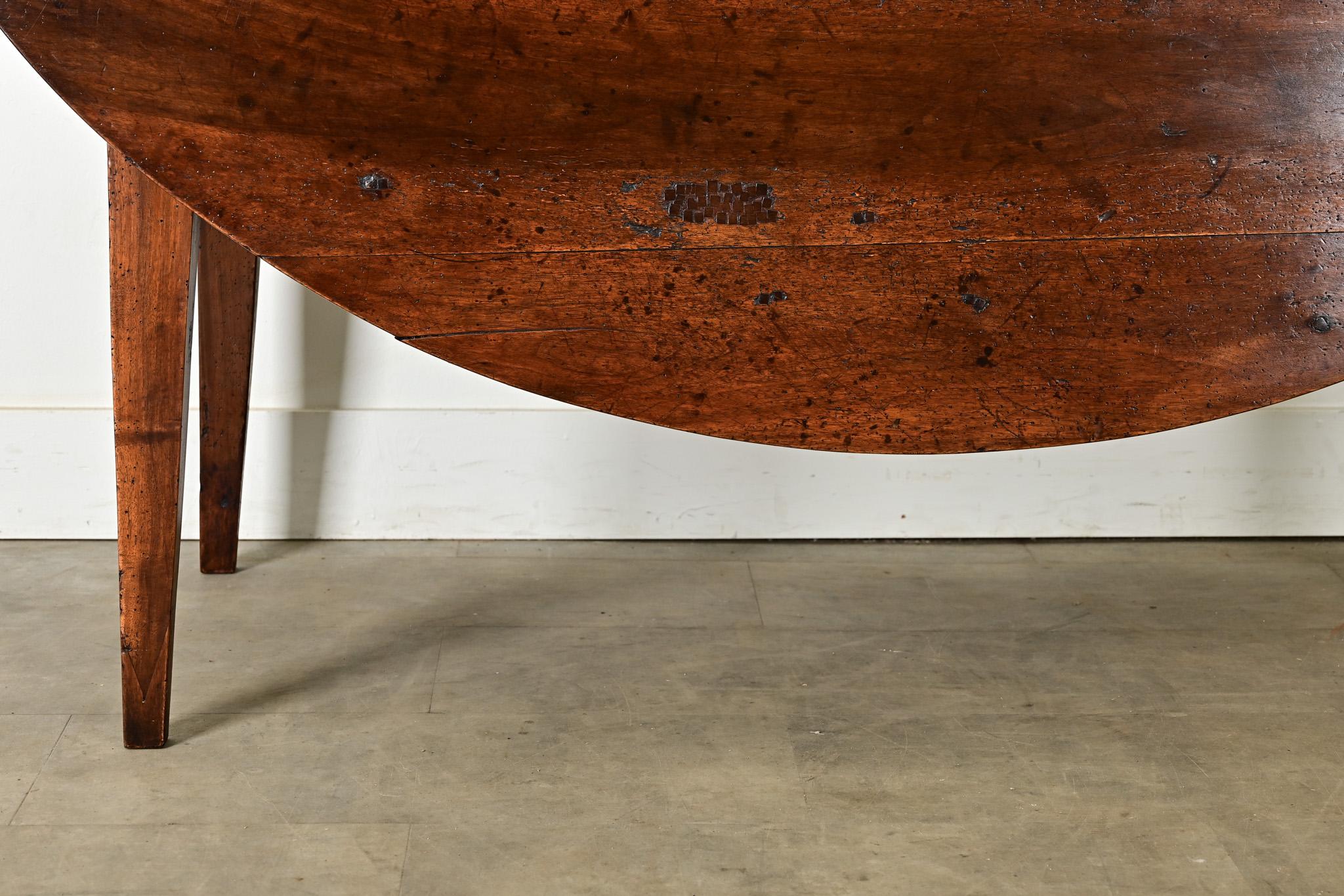 Patinated Exceptional French Oval Walnut Drop Leaf Dining Table