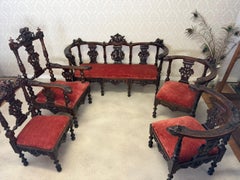 Exceptional French Renaissance Revival Carved Salon Seating Set