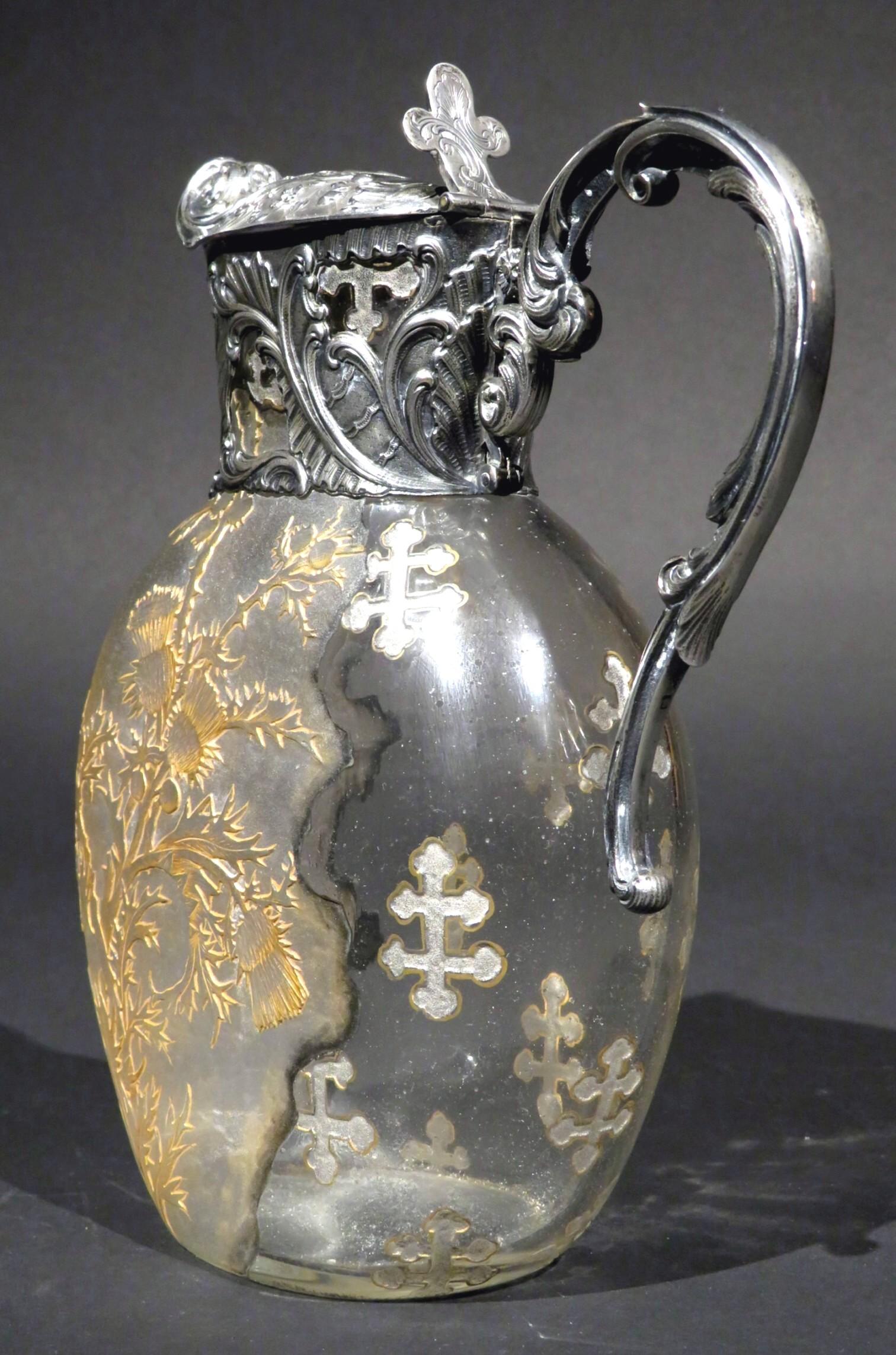 Exceptional French Silver & Daum Glass Wine Ewer / Claret Jug, France Circa 1900 In Good Condition For Sale In Ottawa, Ontario
