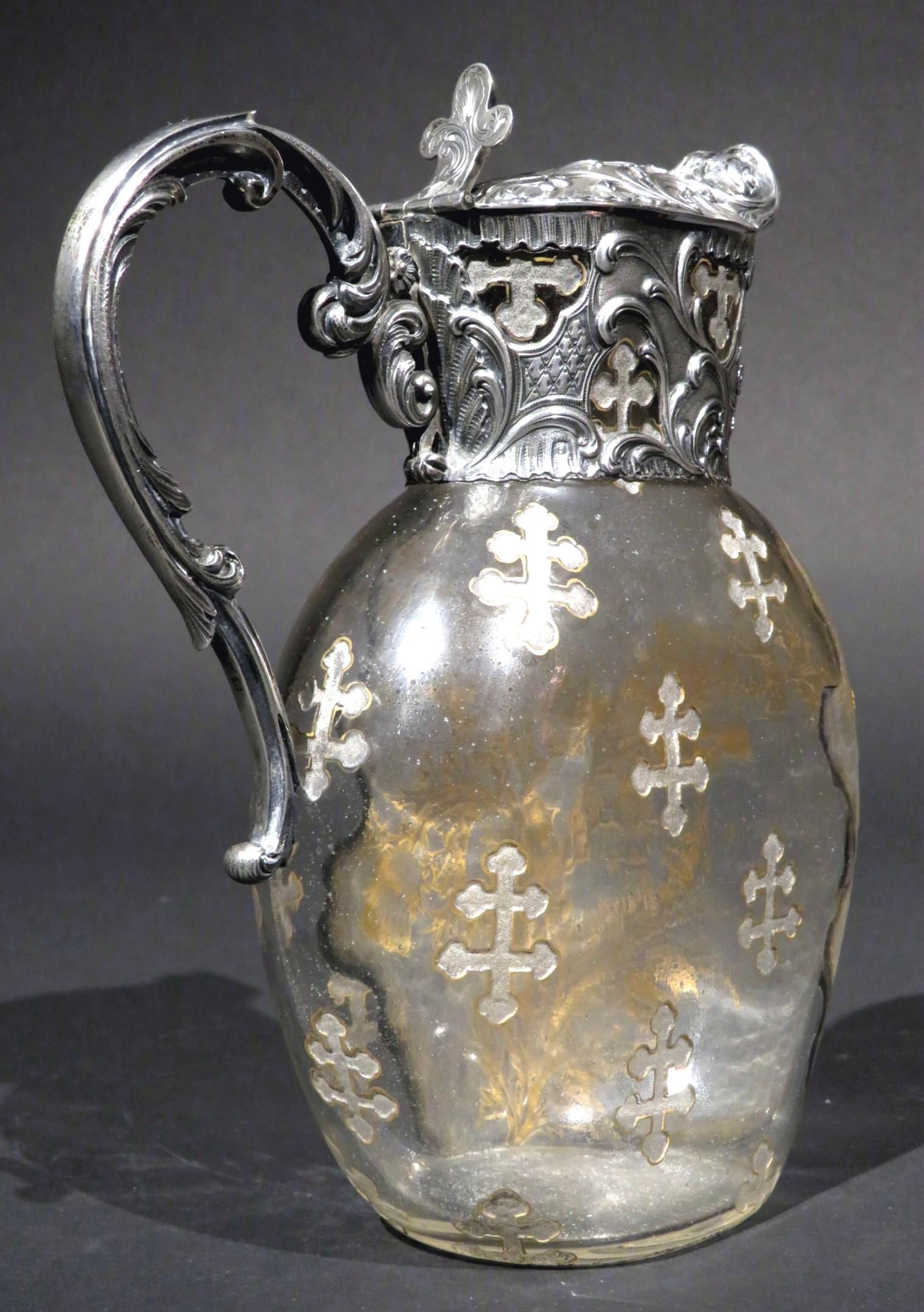 20th Century Exceptional French Silver & Daum Glass Wine Ewer / Claret Jug, France Circa 1900 For Sale