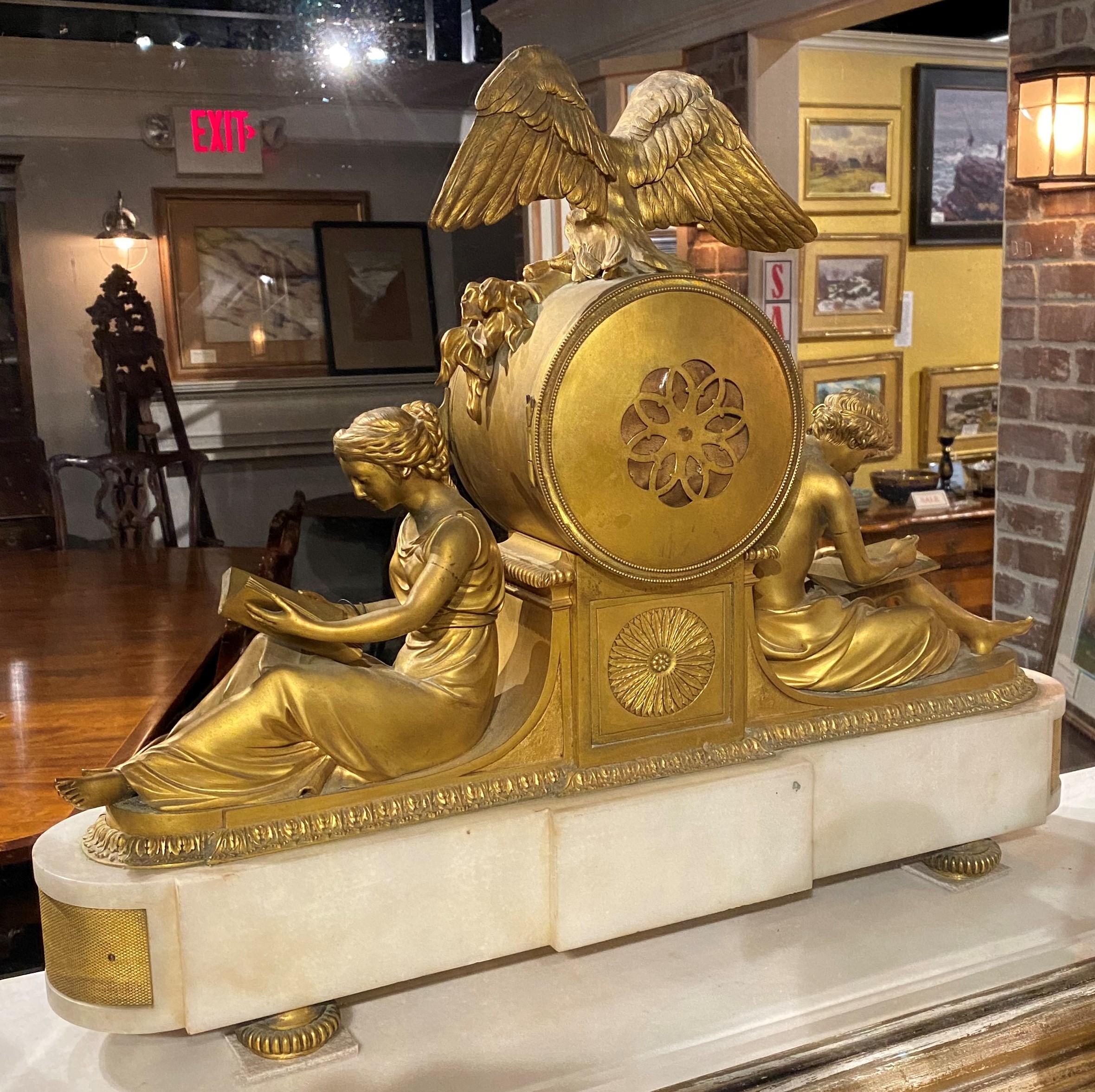 Exceptional French Tiffany & Co Gilt Bronze Mantel Clock with Marble Base For Sale 7