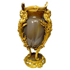 Exceptional French Vase in Gilt Bronze and Agathe 19th Century