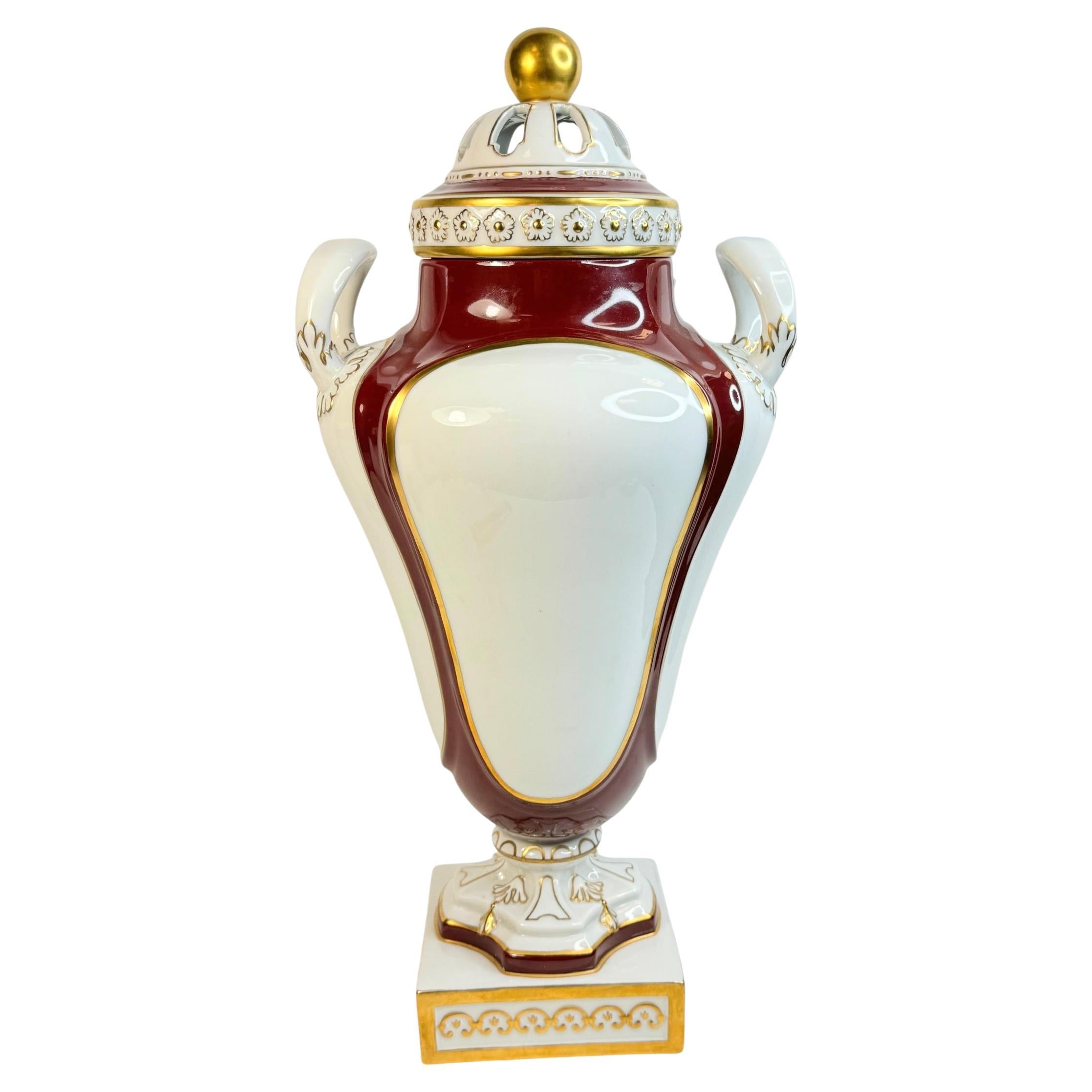 Exceptional Furstenberg Lidded Vase with Red & Gold Vintage Germany