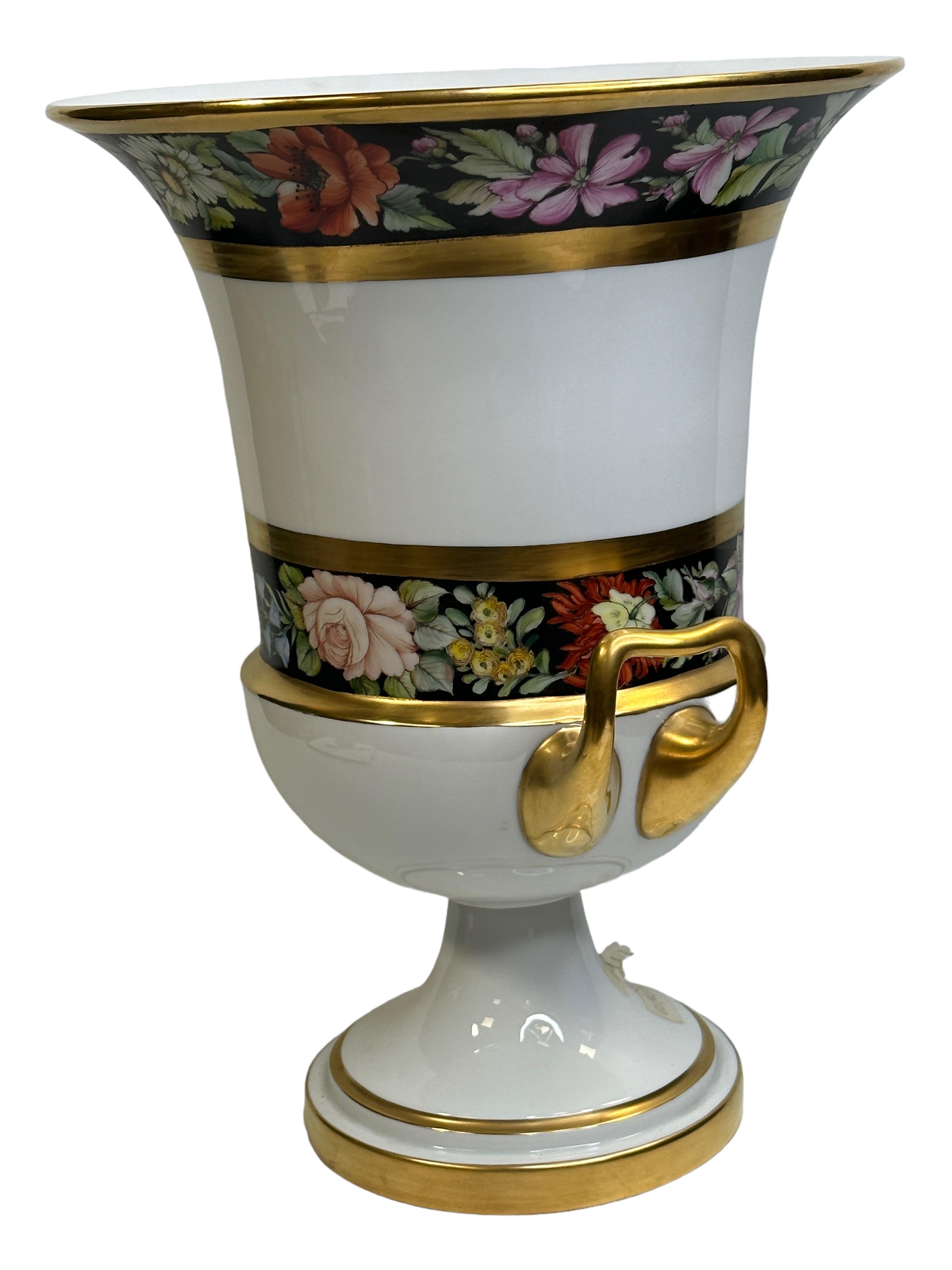 German Exceptional Fürstenberg Pedestal Medici form Twin Handled Urn Vase Unique Sample For Sale