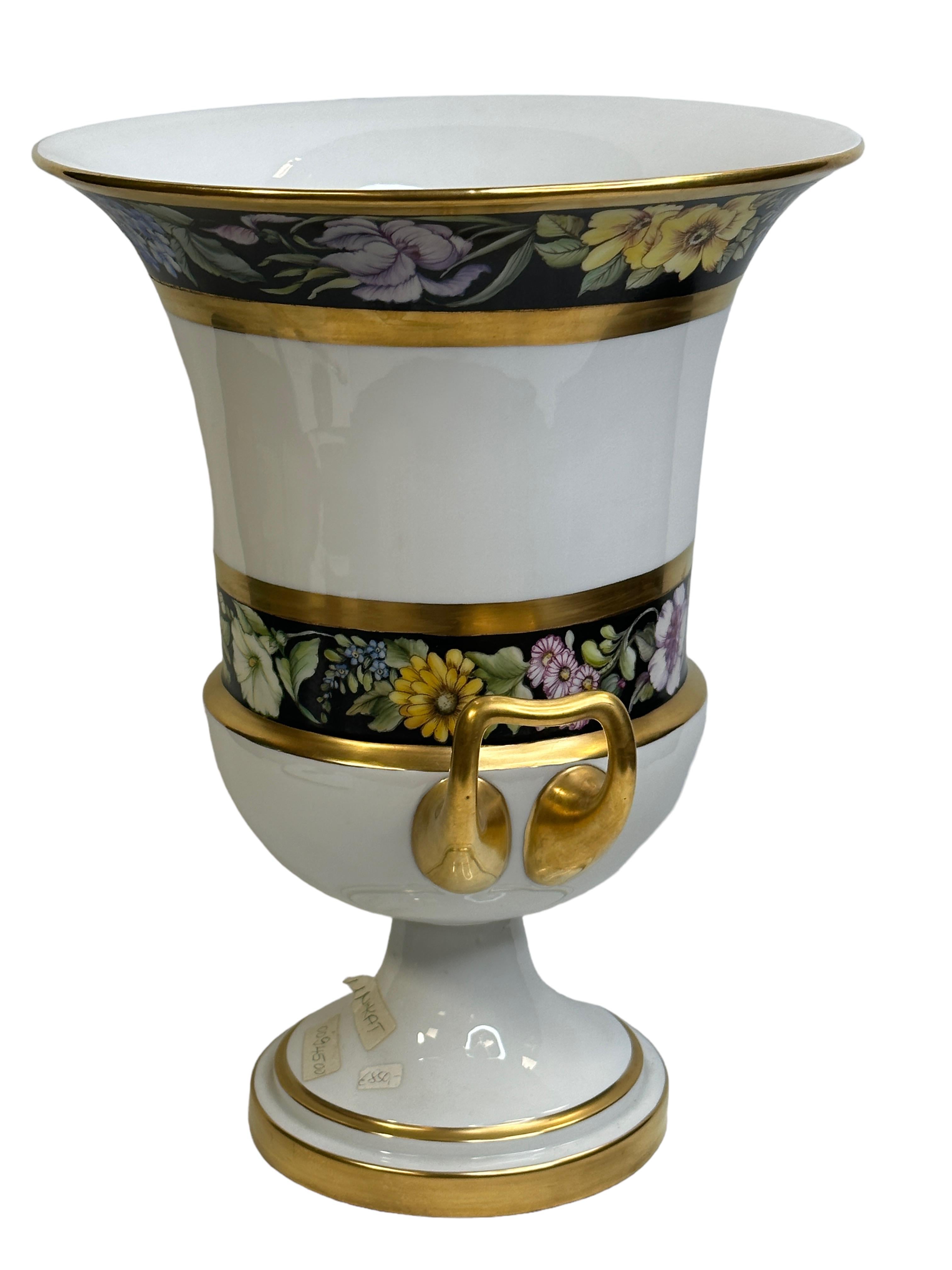 Late 20th Century Exceptional Fürstenberg Pedestal Medici form Twin Handled Urn Vase Unique Sample For Sale