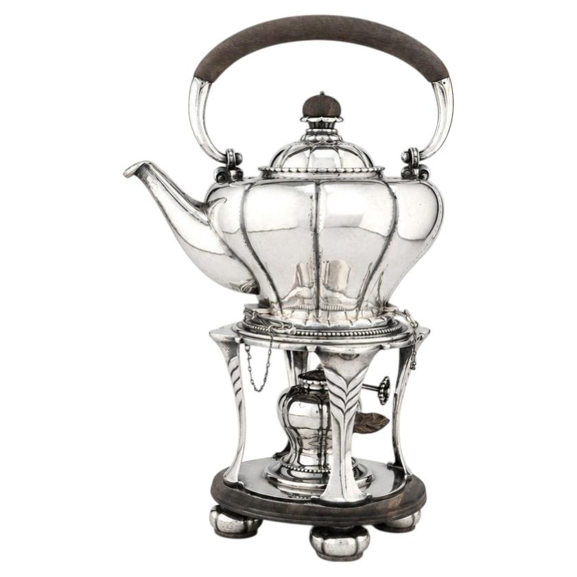 Exceptional Georg Jensen Sterling Silver Hot Water Kettle on Stand, 1914