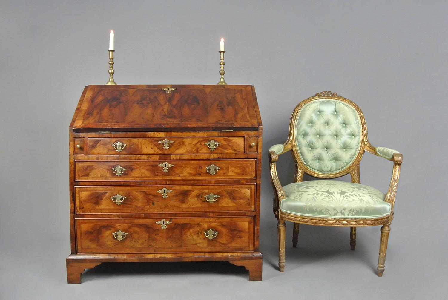 18th Century Exceptional George II Yew Wood and Walnut Bureau c. 1750 For Sale