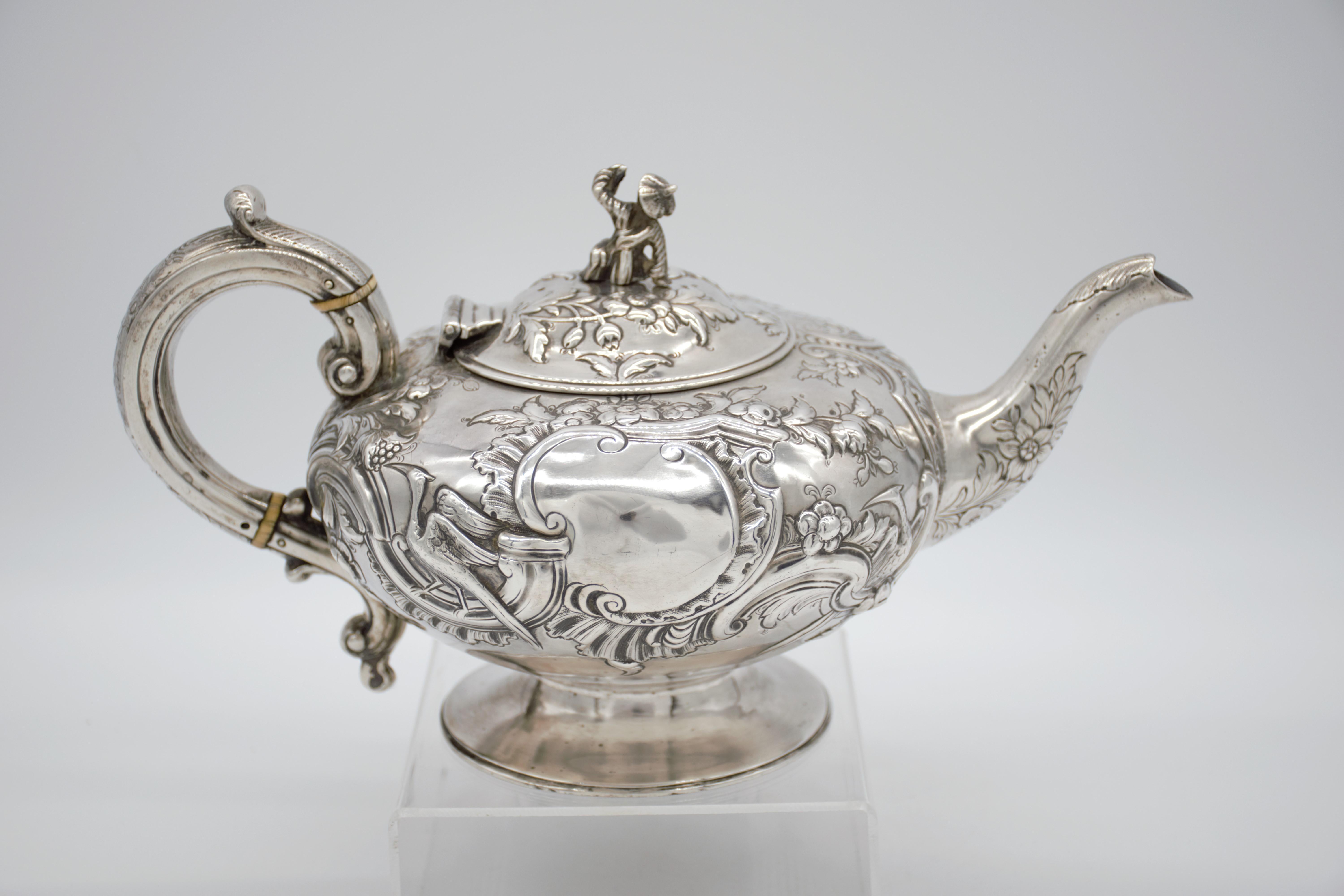 This rare and exceptional George III teapot is the work of preeminent Georgian silversmith Paul Storr, it is one of his earliest works, the date mark on this pieces of  the year 1793 which is the first year Storr marked items with his own initials