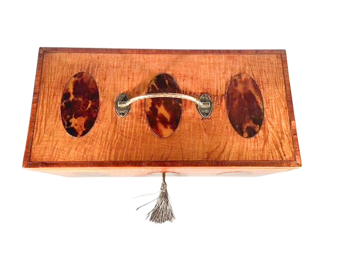Exceptional Georgian Crossbanded Satinwood Tea Caddy w/ Oval Inlaid Shell Panels For Sale 1