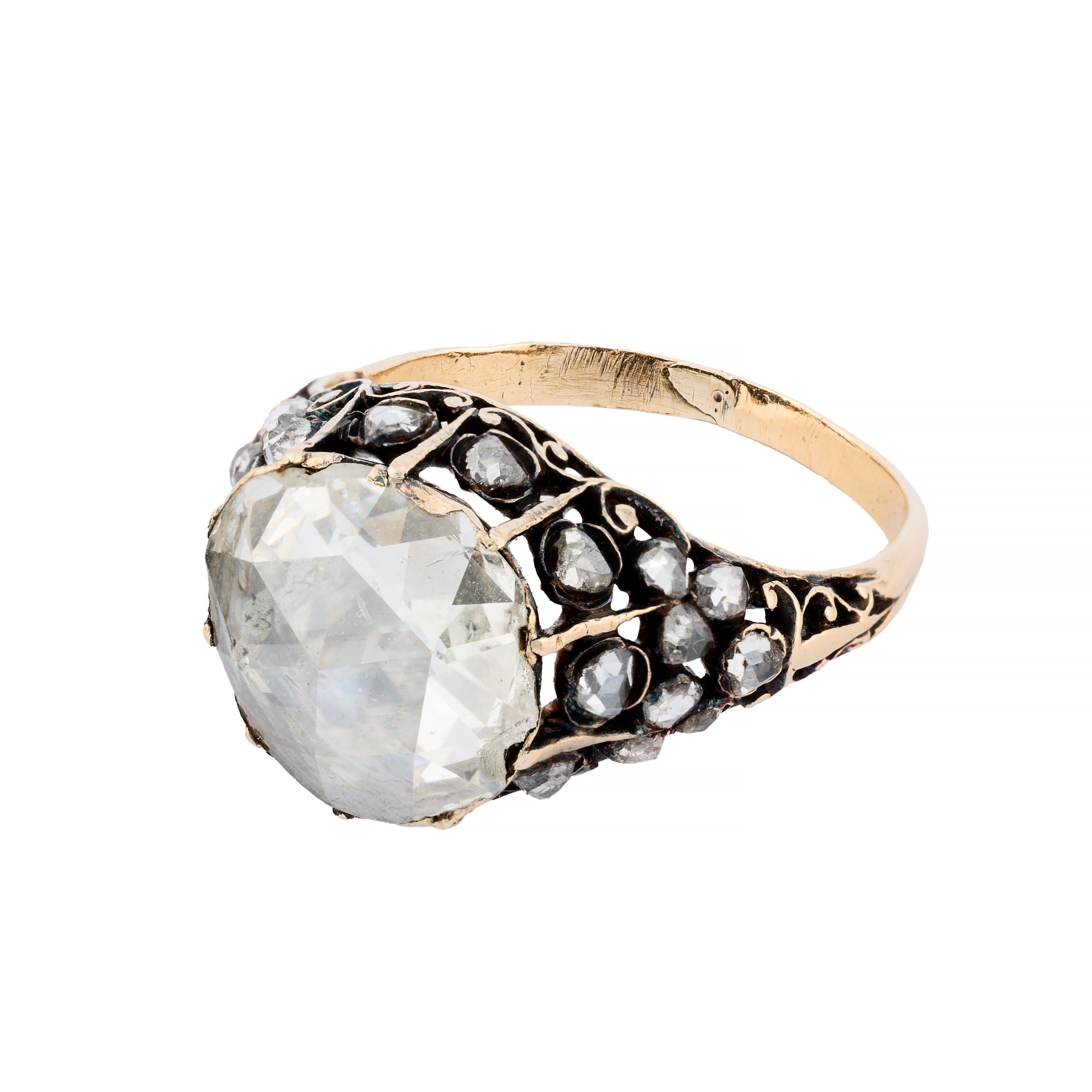 Außergewöhnlicher georgianischer Diamant-Verlobungsring aus 18 Karat Gelbgold (Georgian) im Angebot