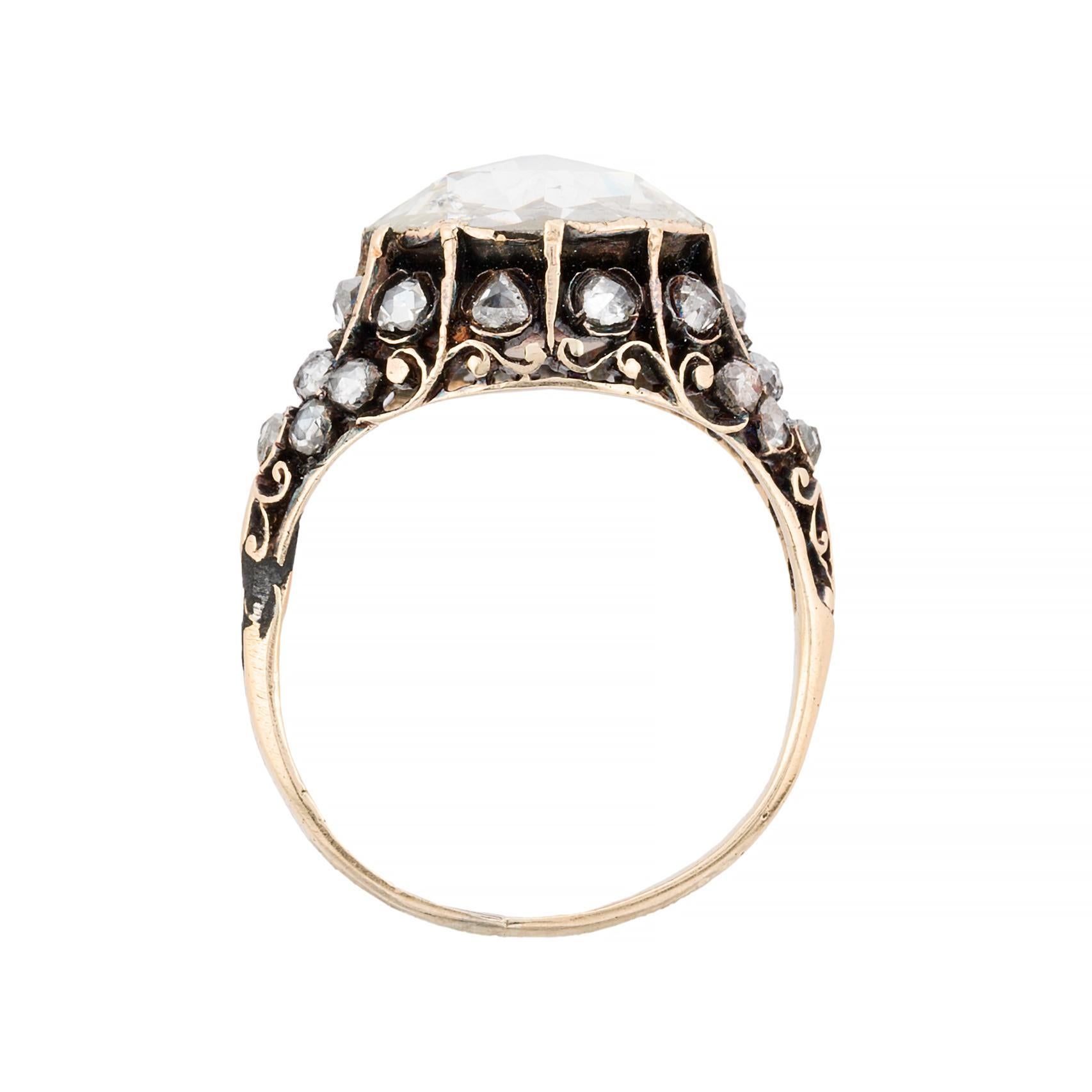 Außergewöhnlicher georgianischer Diamant-Verlobungsring aus 18 Karat Gelbgold im Zustand „Hervorragend“ im Angebot in Boston, MA
