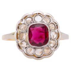 Exceptional GIA 1 carat no heat ruby diamond 18k cluster ring
