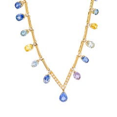 Eccezionale collana GIA in oro giallo 18k con zaffiro e diamante da 58,56 carati